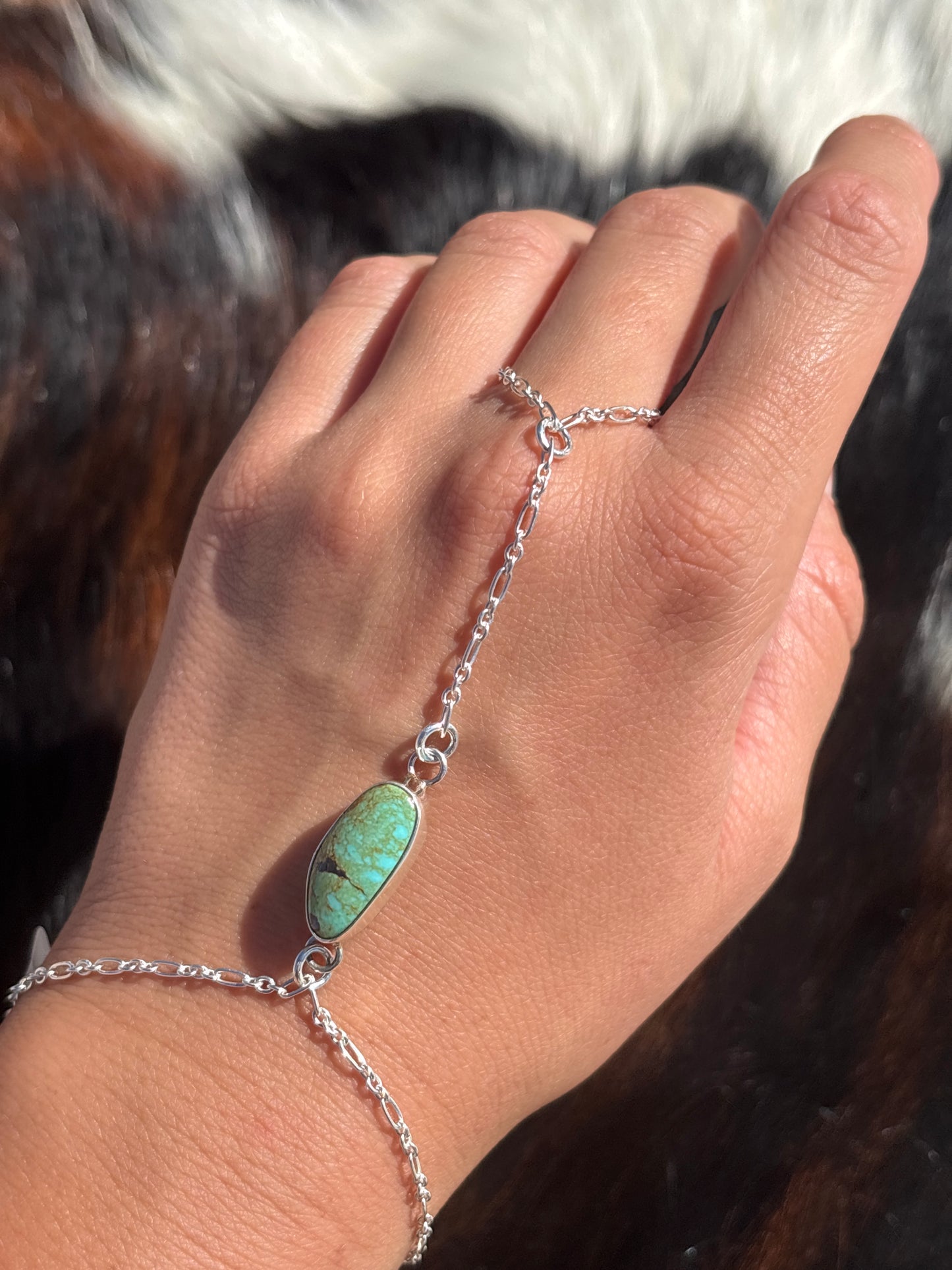Native American, Handmade, Turquoise & Sterling Silver Hand Chain #11