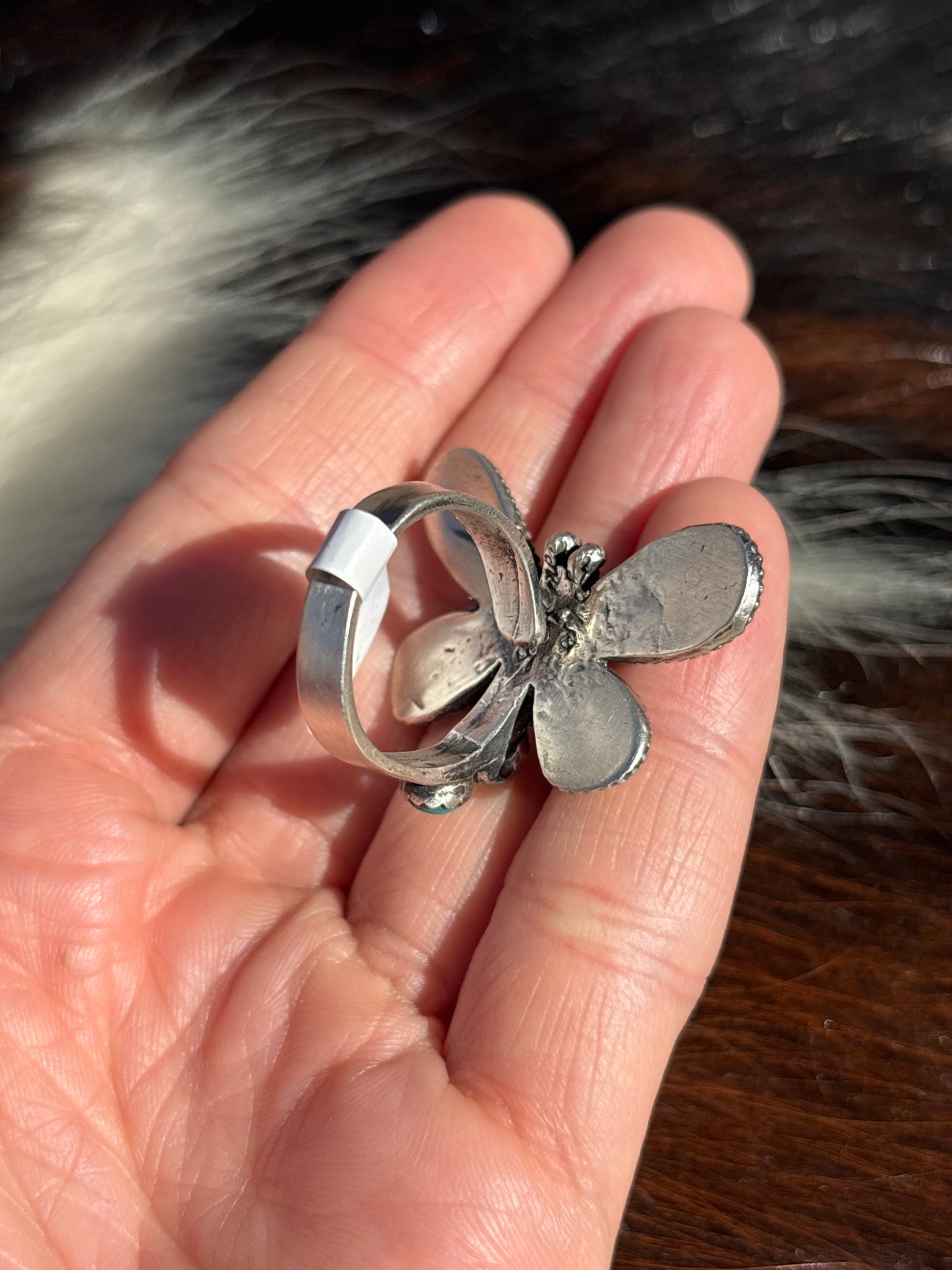 Native American, Hand-Made, Turquoise & Sterling Silver Dragonfly Adjustable Ring