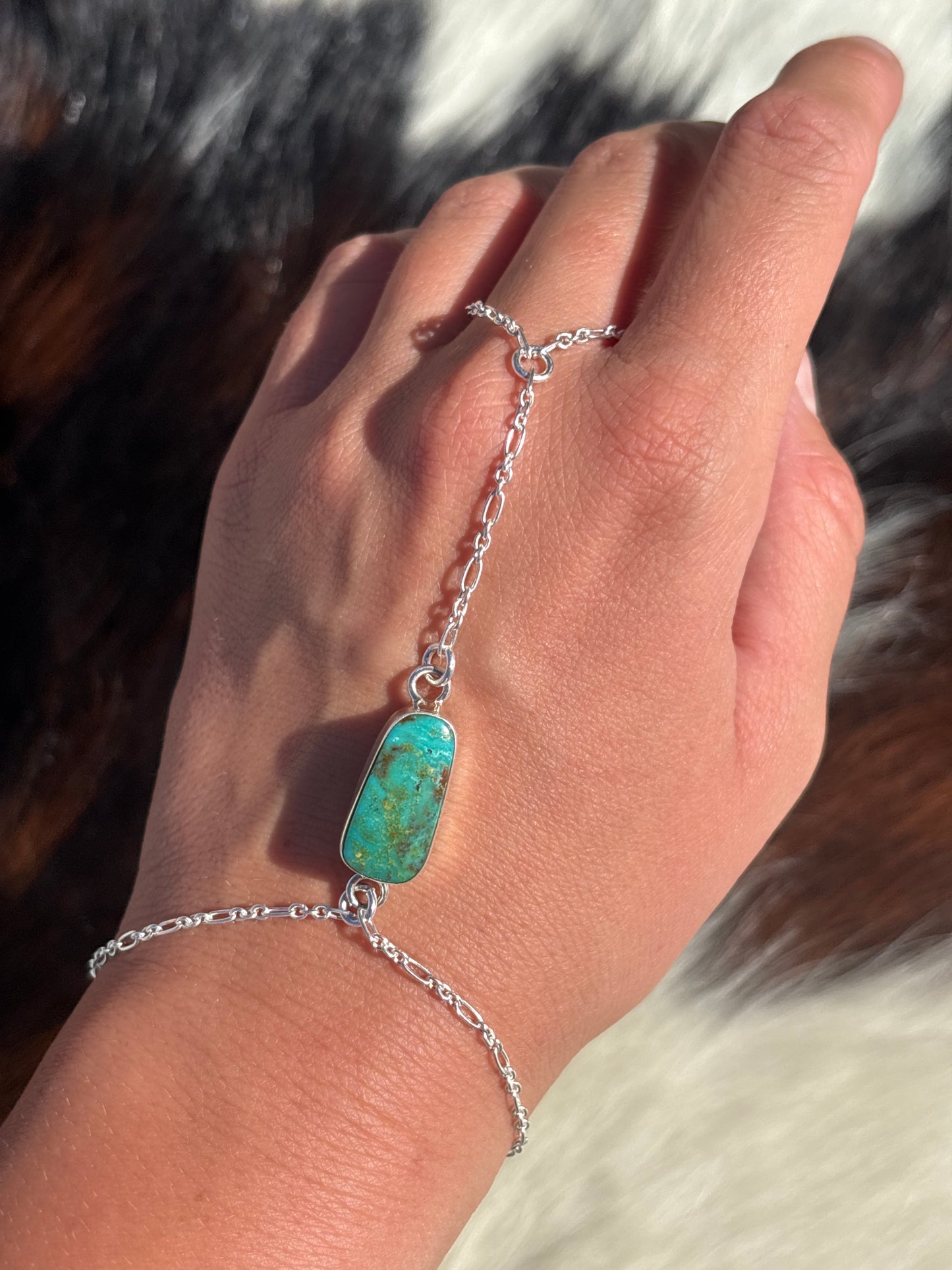 Native American, Handmade, Turquoise & Sterling Silver Hand Chain #12
