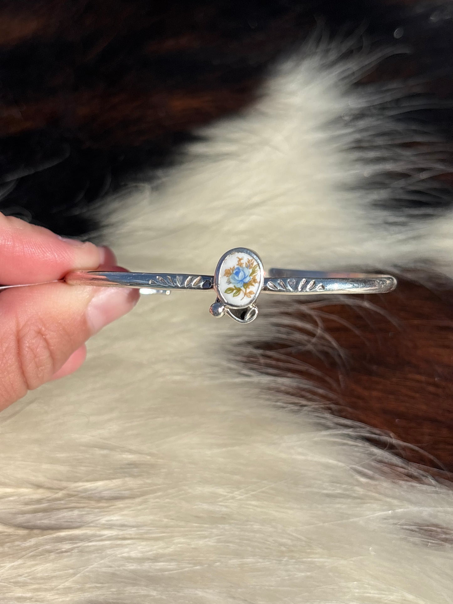 Native American, Handmade, Porcelain & Sterling Silver Cuff