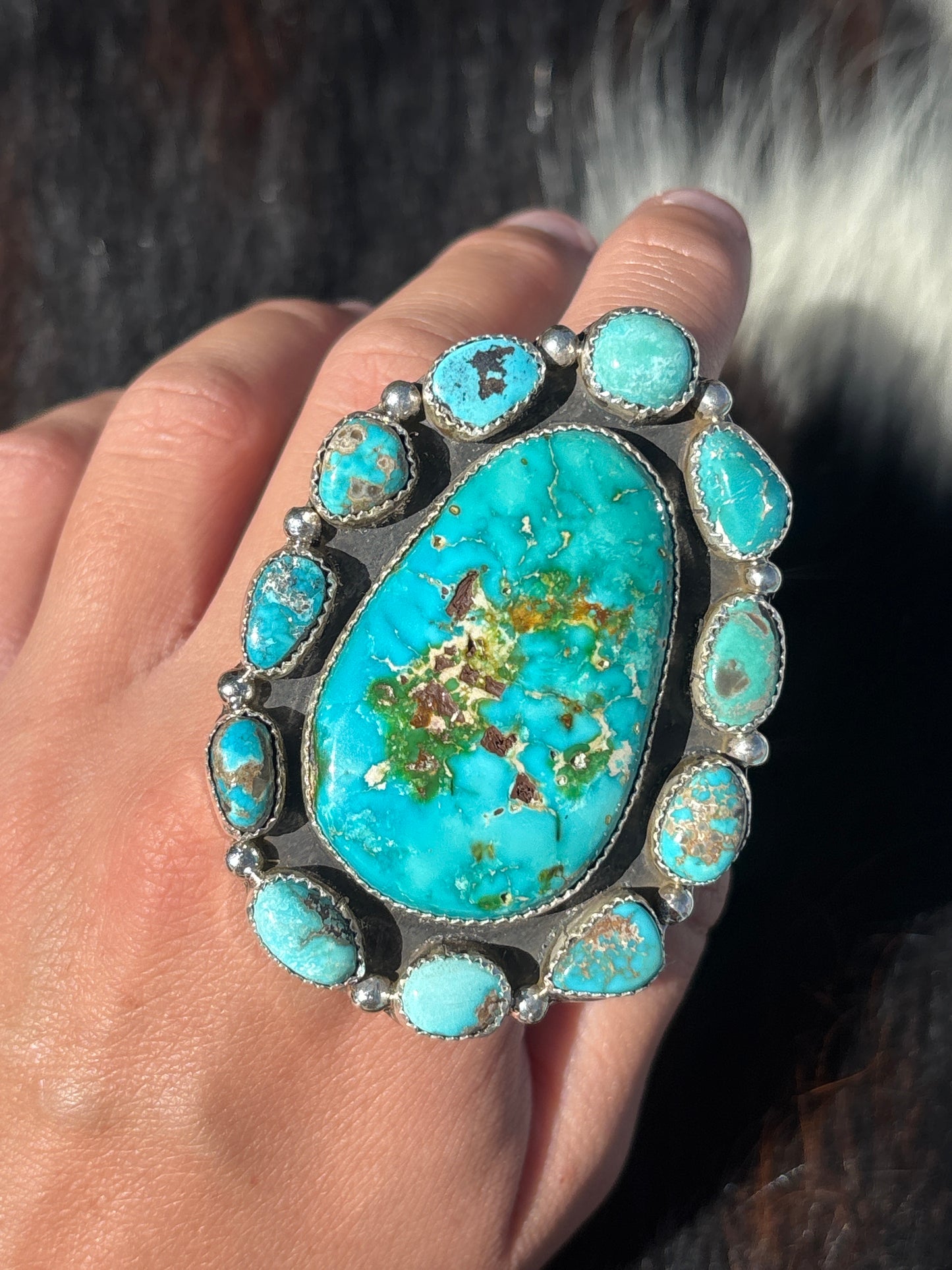 Native American, Hand-Made, Sonoran Gold Turquoise & Sterling Silver Ring