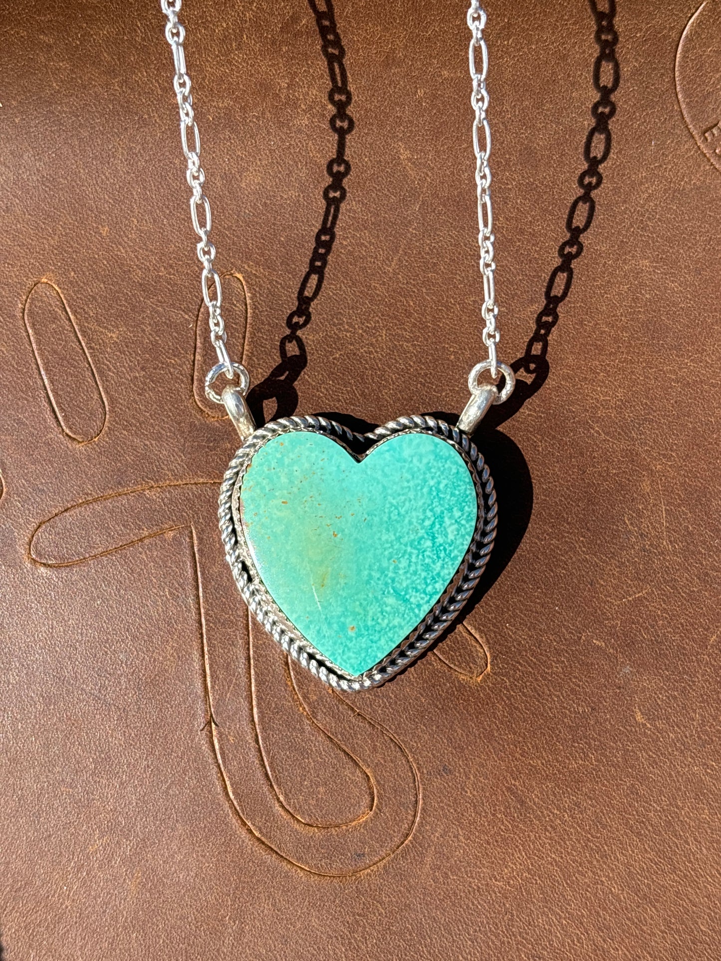 Native American, Hand-Made, Turquoise & Sterling Silver Heart Necklace