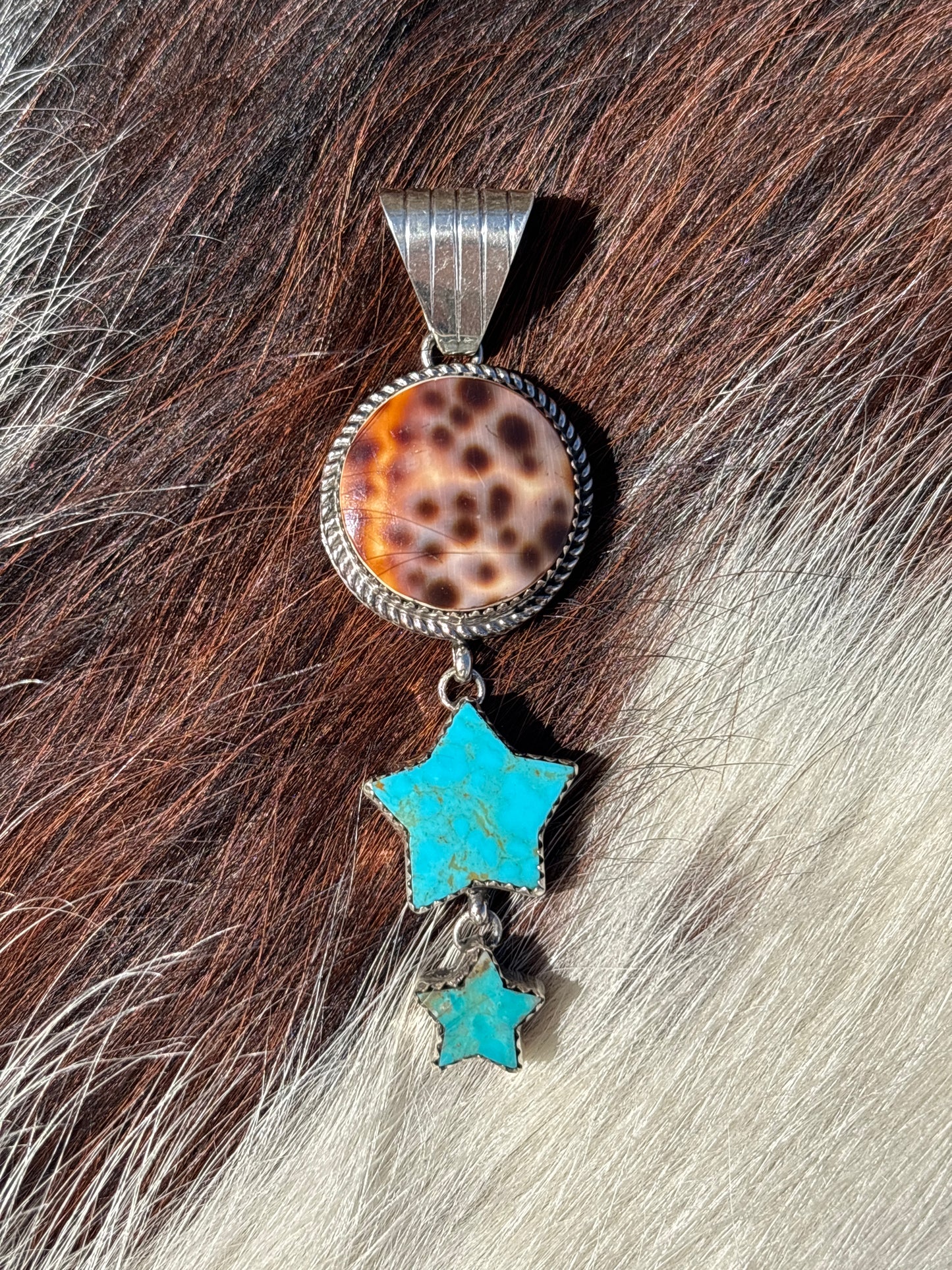 Native American, Hand-Made, Cowrie, Turquoise & Sterling Silver Necklace