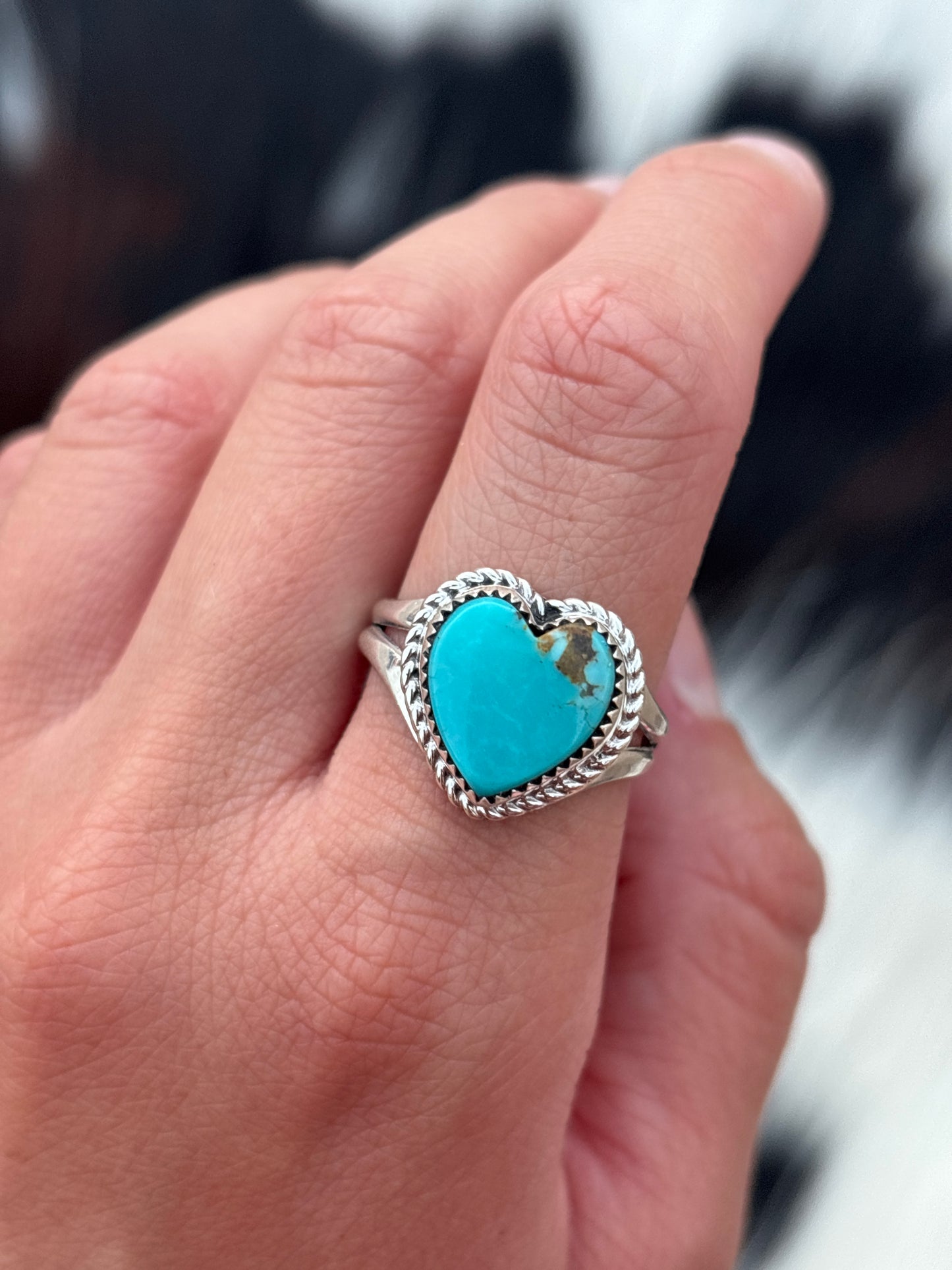 Native American, Hand-Made, Turquoise & Sterling Silver Heart Ring
