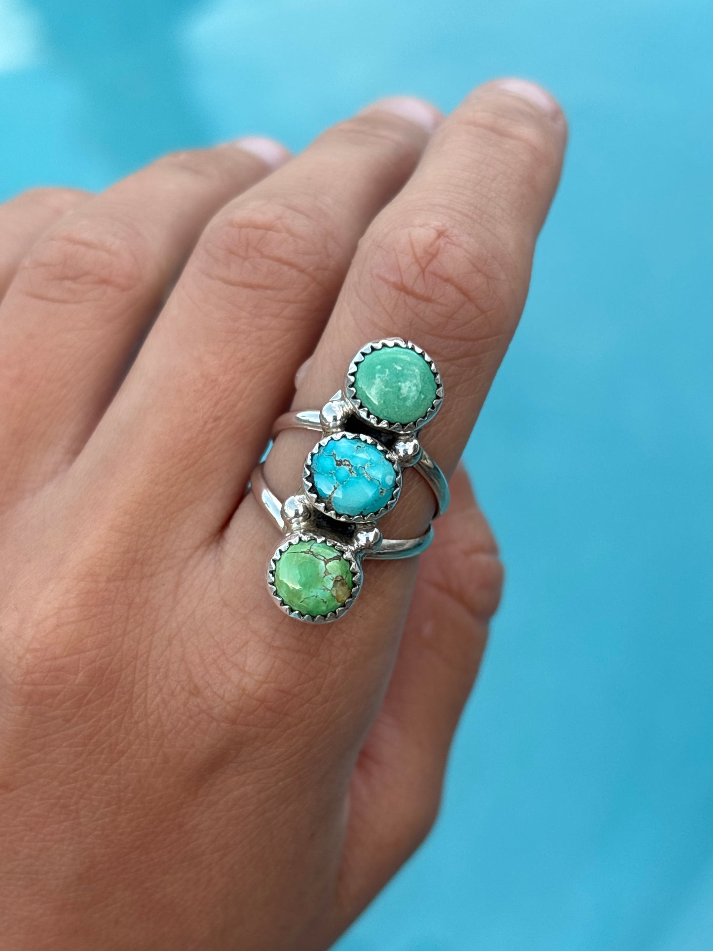 Native American, Hand-Made, Emerald Valley Turquoise & Sterling Silver Ring