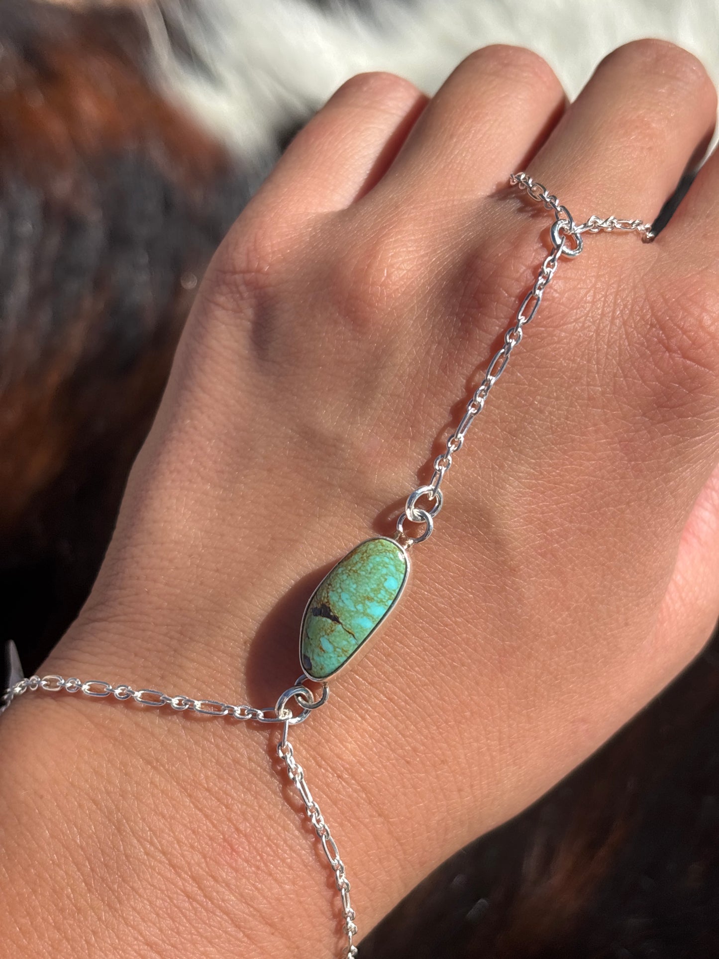 Native American, Handmade, Turquoise & Sterling Silver Hand Chain #11