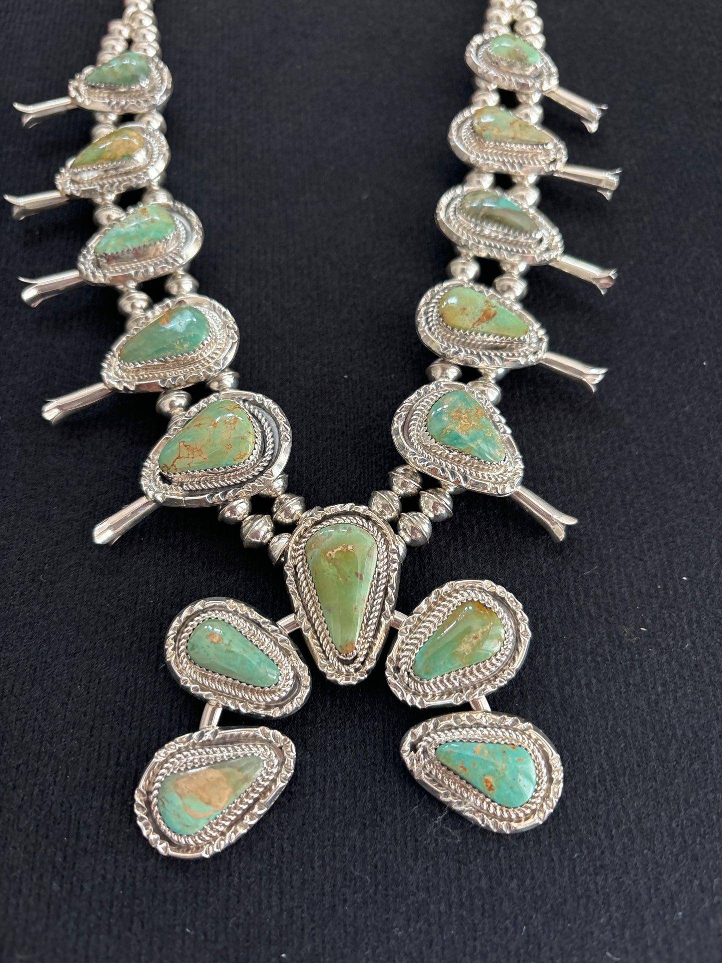 Native American, Kingmam Turquoise Squash Necklace & Earrings Set