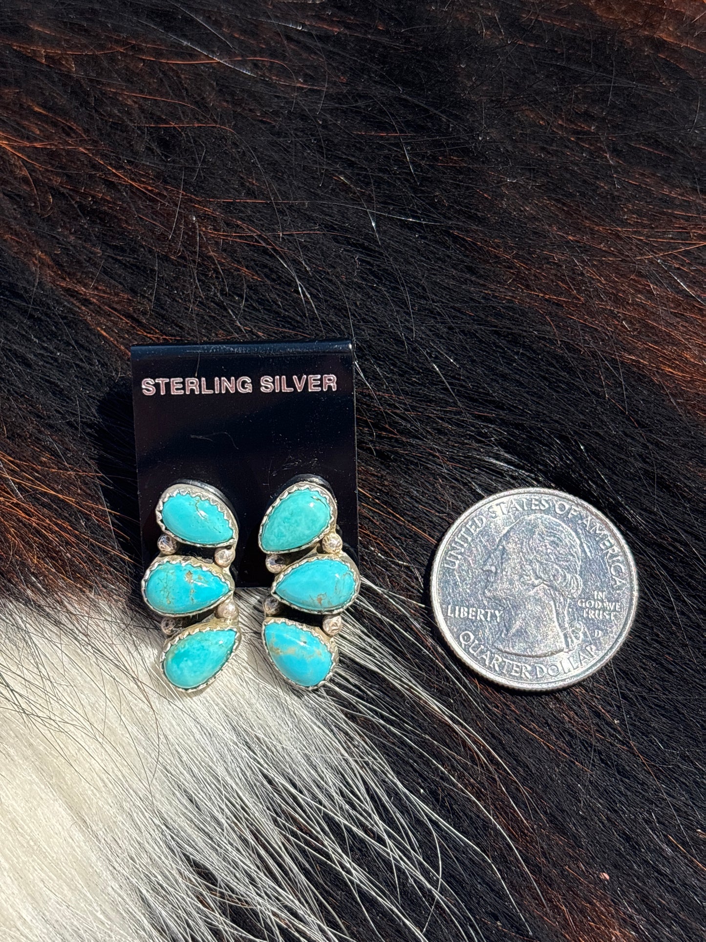 Native Made, Turquoise & Sterling Silver Cluster Earrings