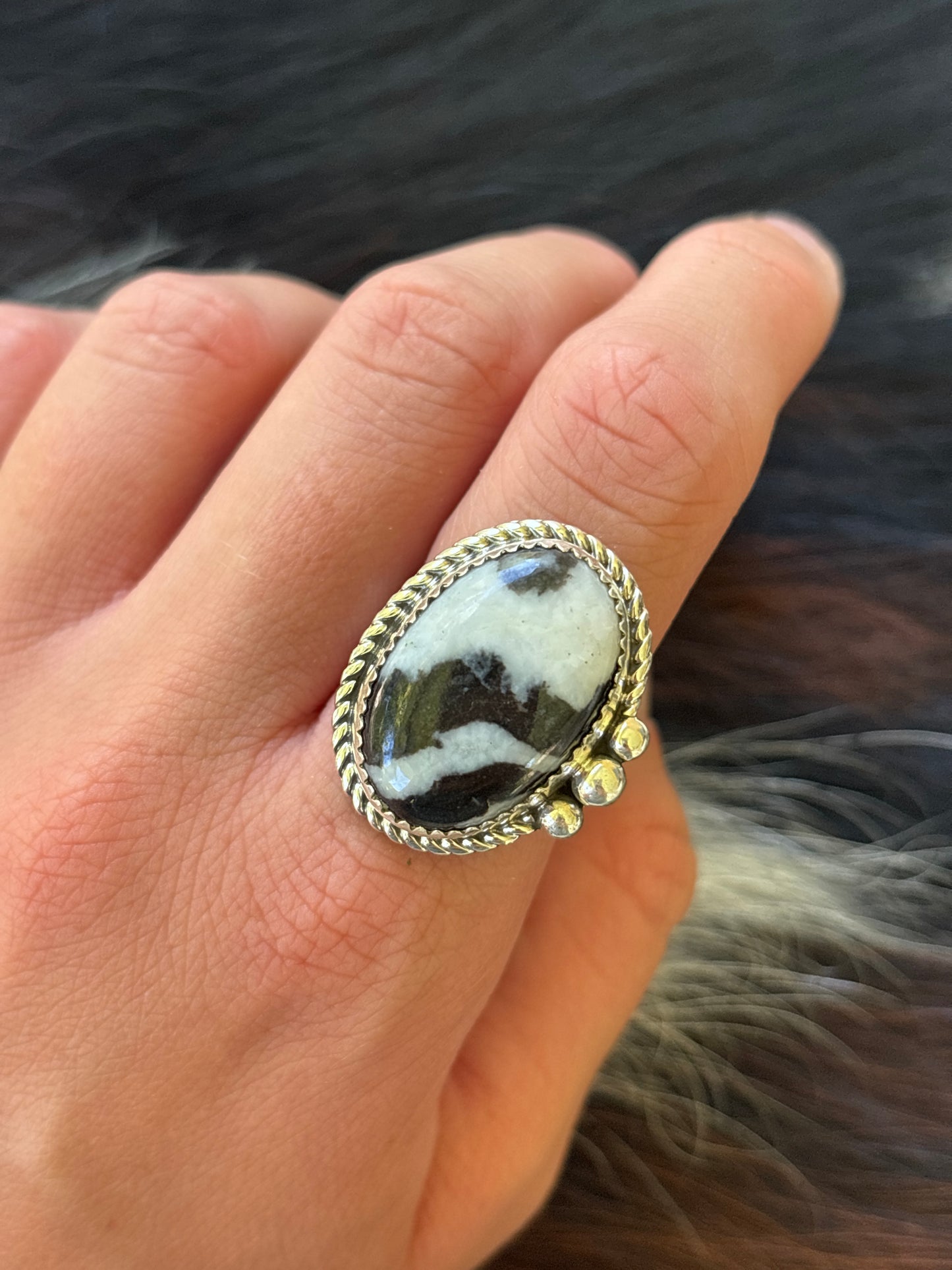 Native American, Hand-Made, Zebra Jasper & Sterling Silver Ring