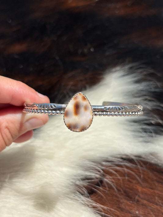 Native American, Handmade, Cowrie & Sterling Silver Cuff