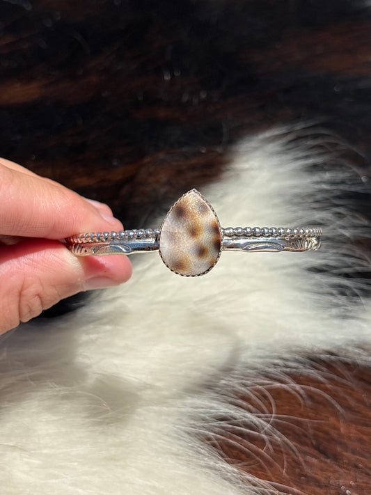 Native American, Handmade, Cowrie & Sterling Silver Cuff