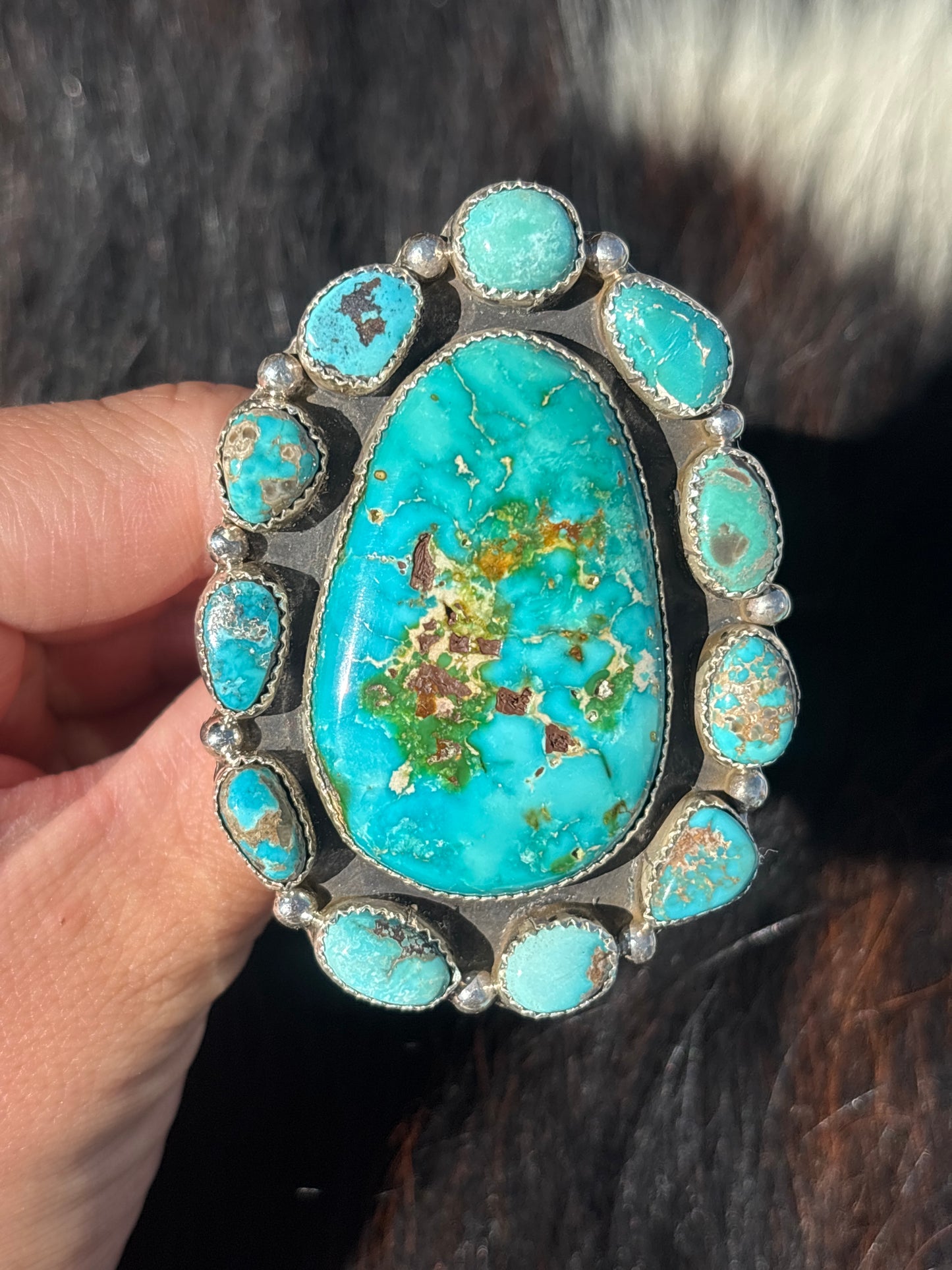 Native American, Hand-Made, Sonoran Gold Turquoise & Sterling Silver Ring