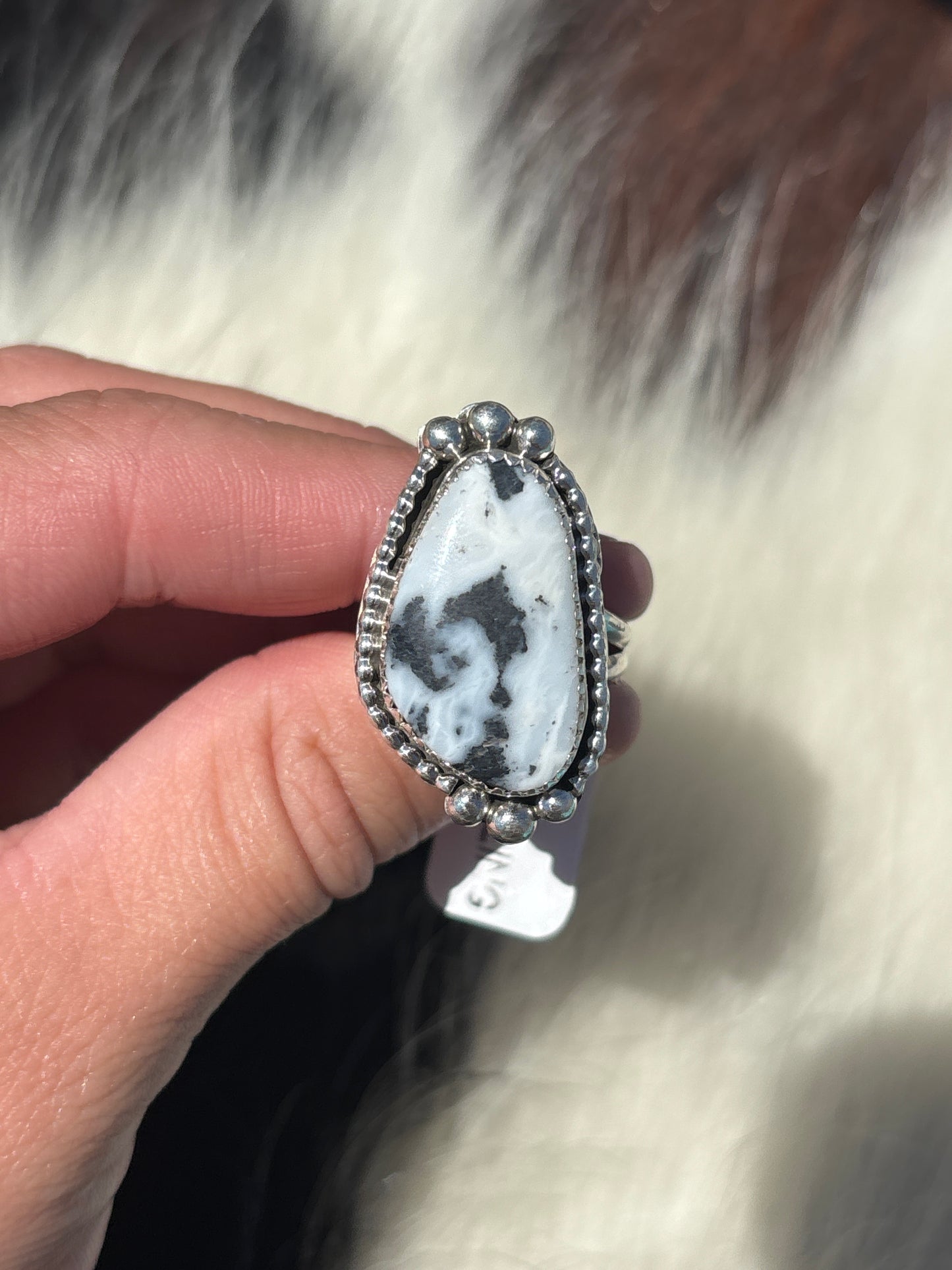 Native American, Hand-Made, White Buffalo & Sterling Silver Ring
