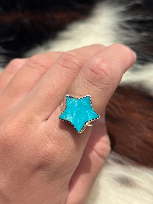 Native American, Hand-Made, Turquoise & Sterling Silver Star Ring