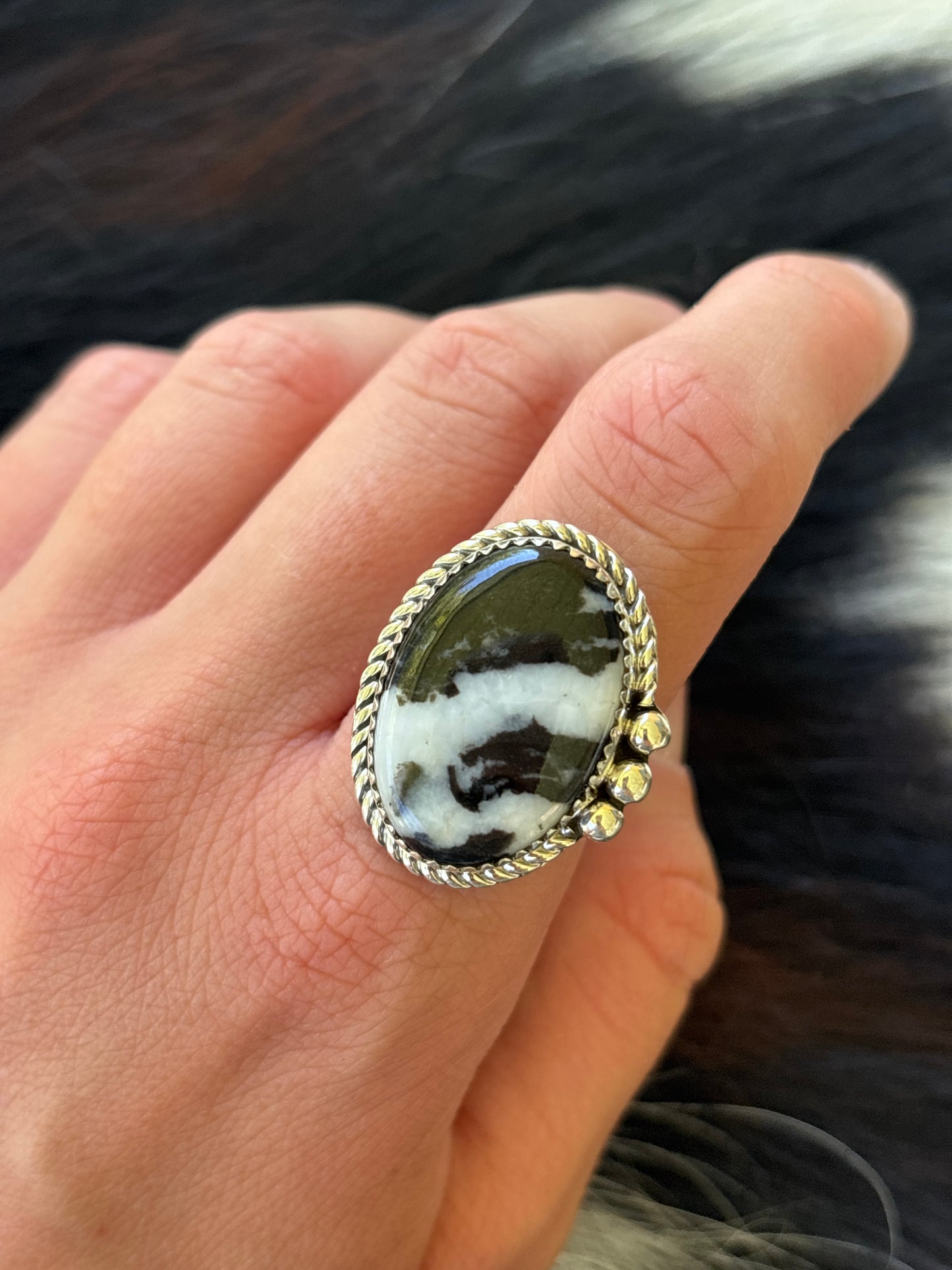 Native American, Hand-Made, Zebra Jasper & Sterling Silver Ring