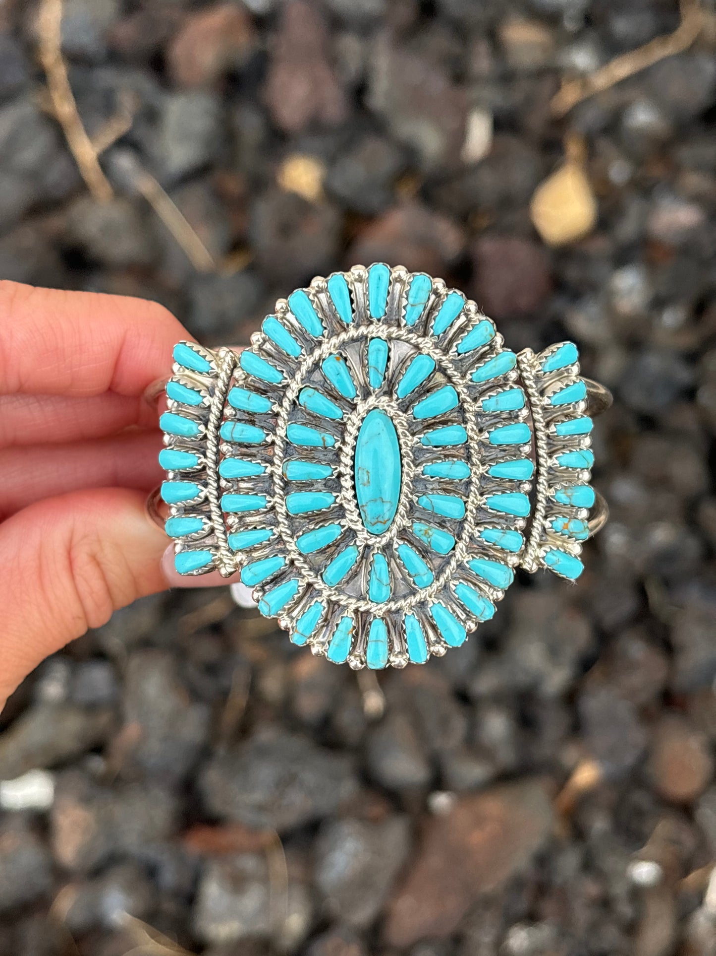 Native American, Handmade, Turquoise Cluster Cuff