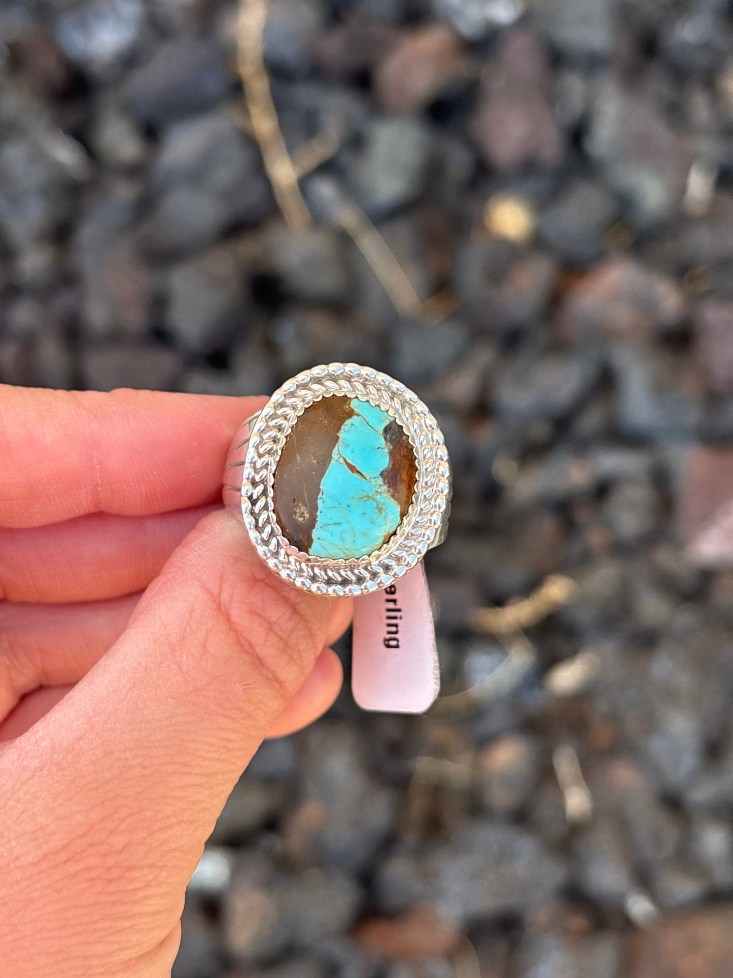 Native American, Hand-Made, Mens Turquoise & Sterling Silver Ring