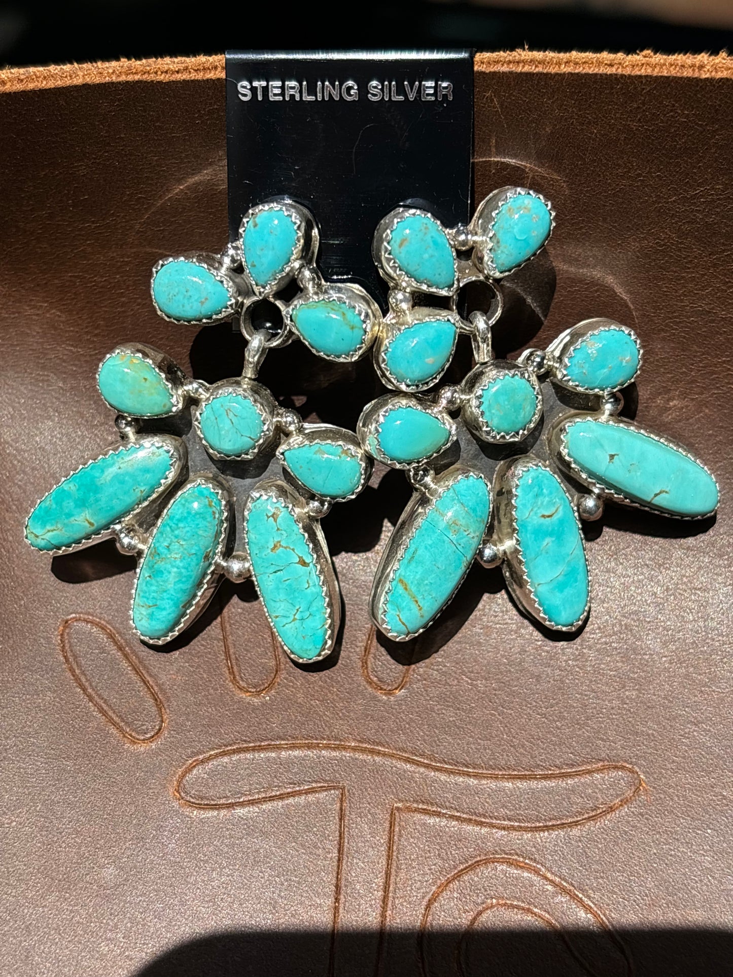 Native Made Turquoise & Sterling Silver Cluster Earrings