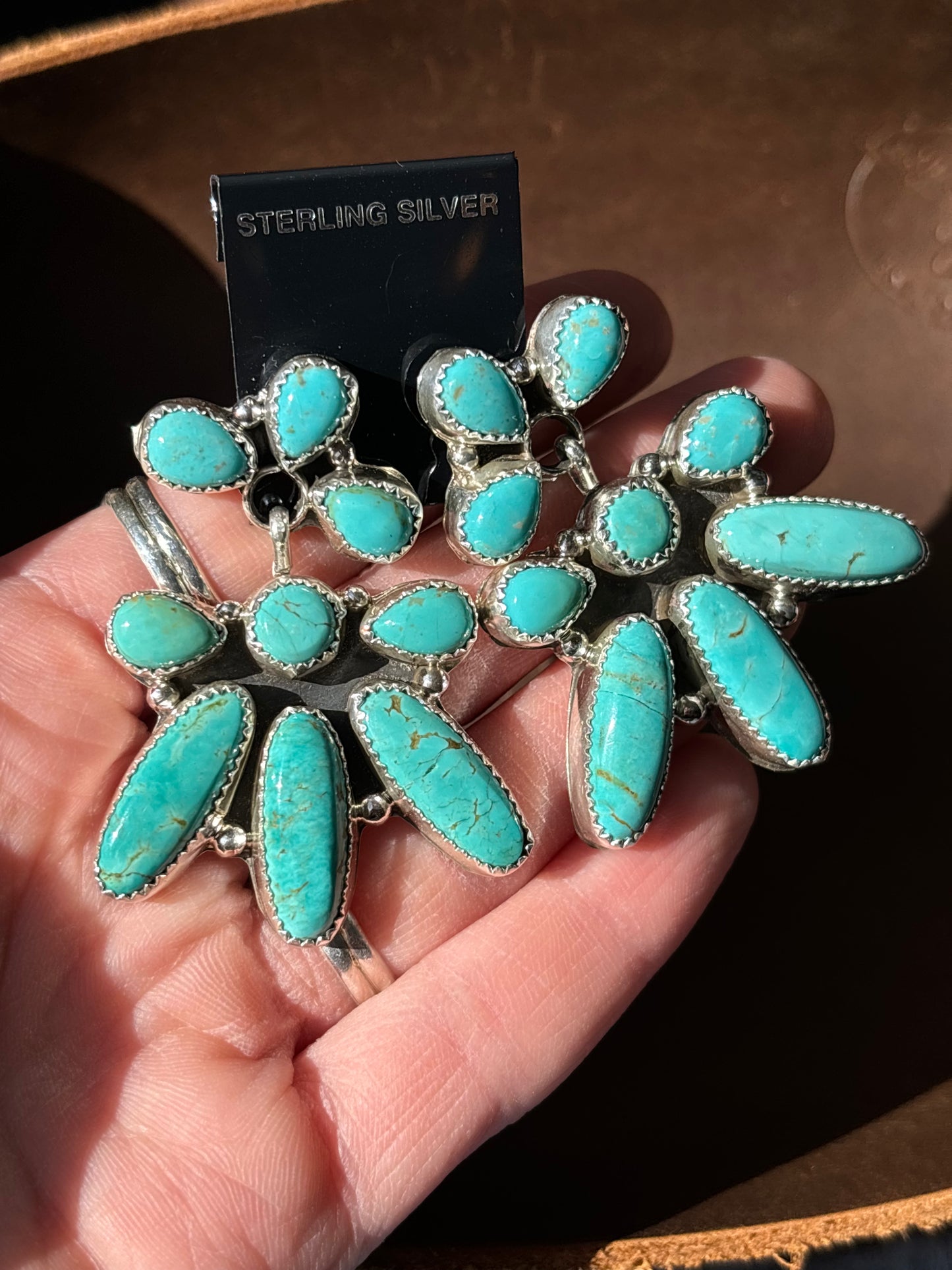 Native Made Turquoise & Sterling Silver Cluster Earrings