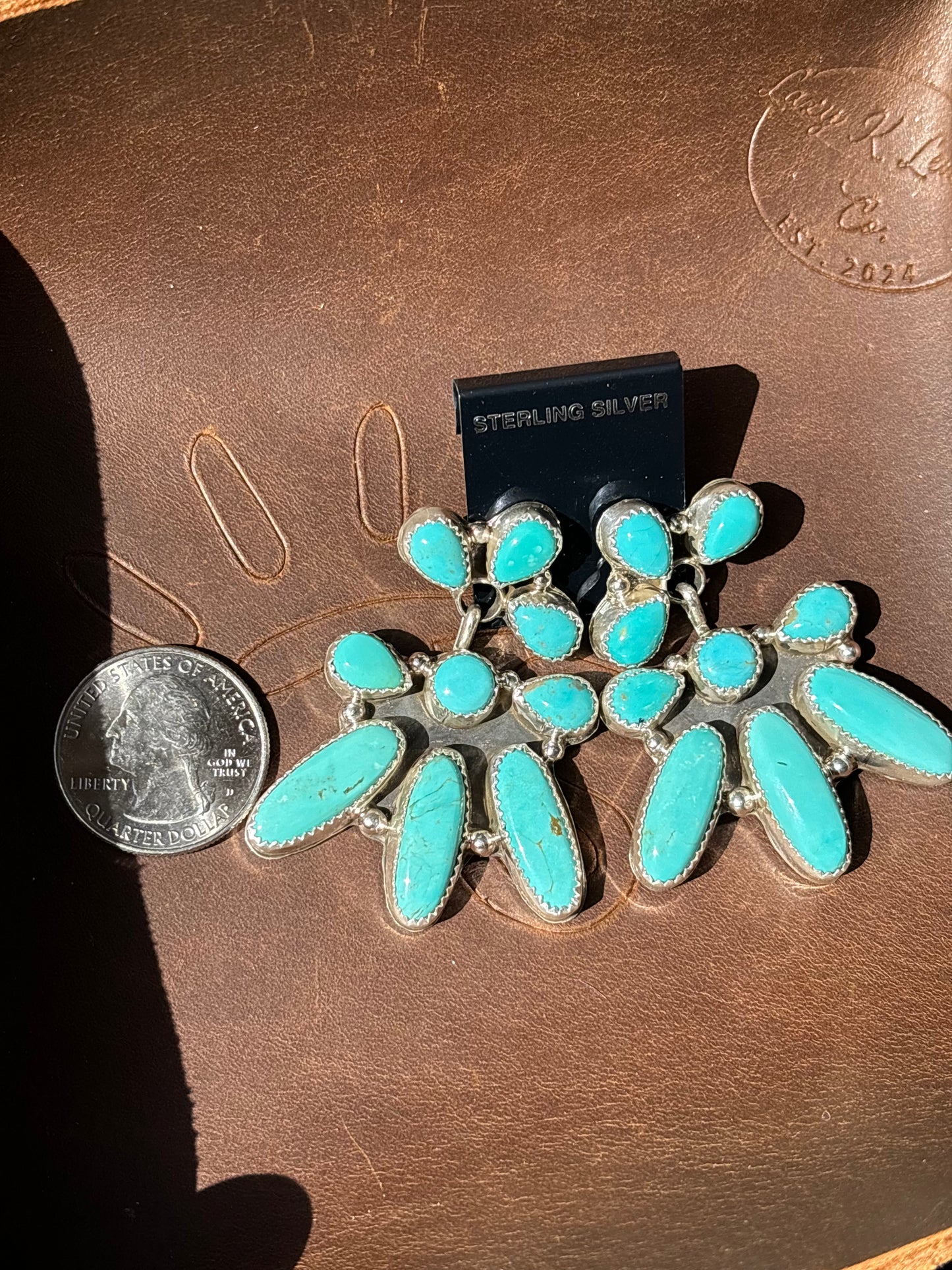 Native Made Turquoise & Sterling Silver Cluster Earrings