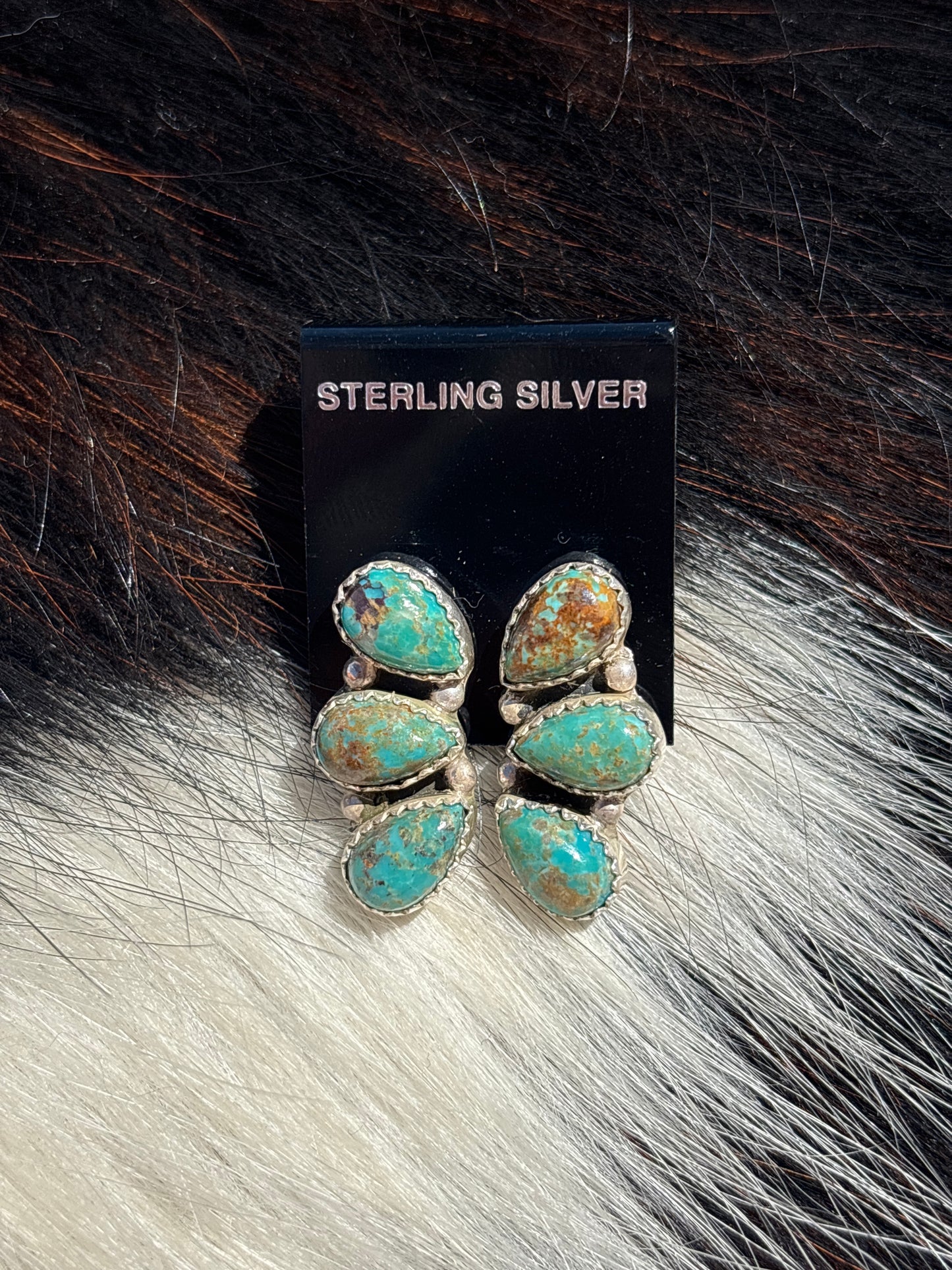 Native Made, Turquoise & Sterling Silver Cluster Earrings