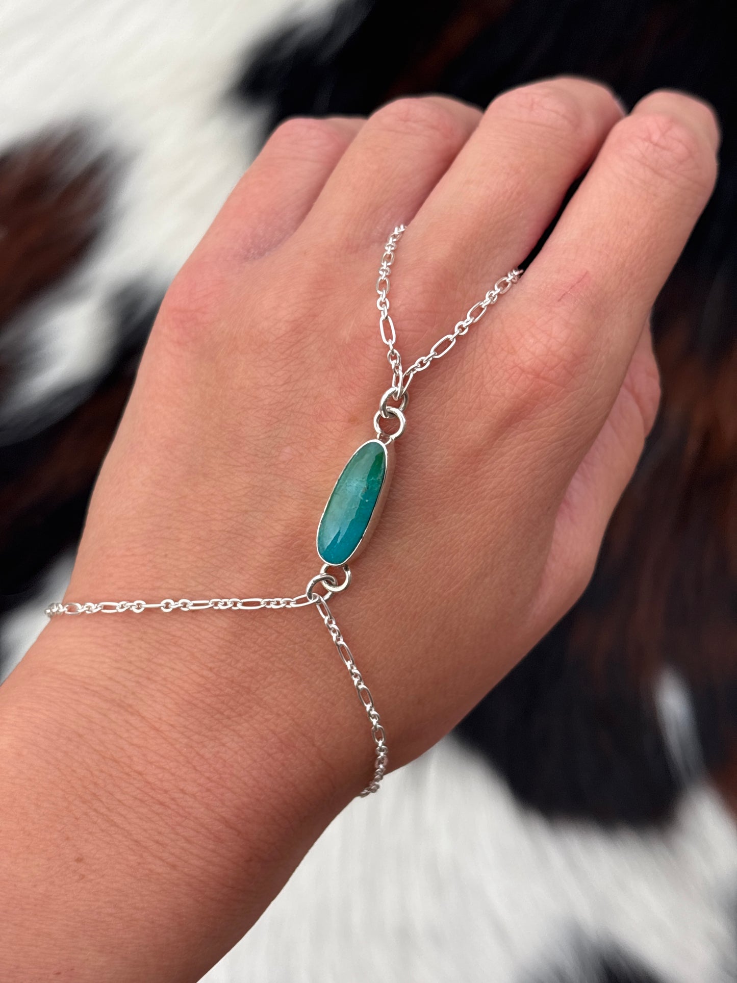 Native American, Handmade, Turquoise & Sterling Silver Hand Chain