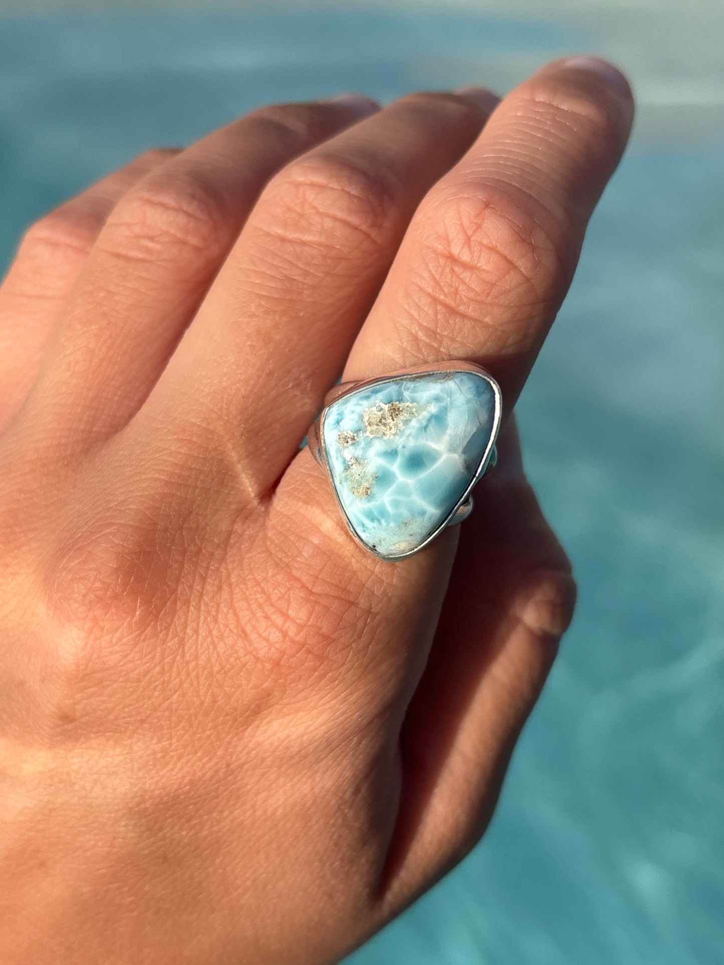 Native American, Hand-Made, Larimar & Sterling Silver Ring