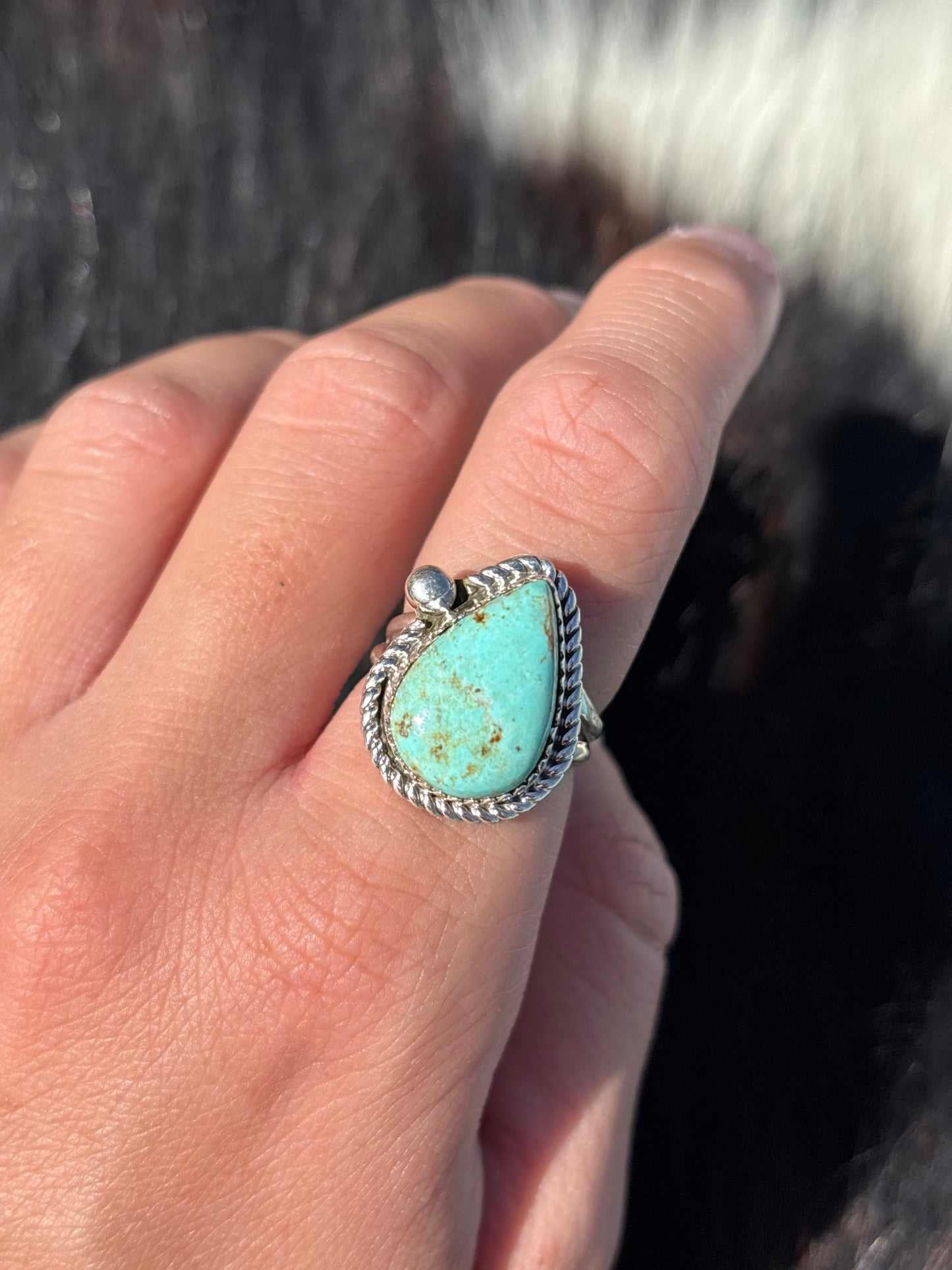 Native American, Hand-Made, Chilean Turquoise & Sterling Silver Ring
