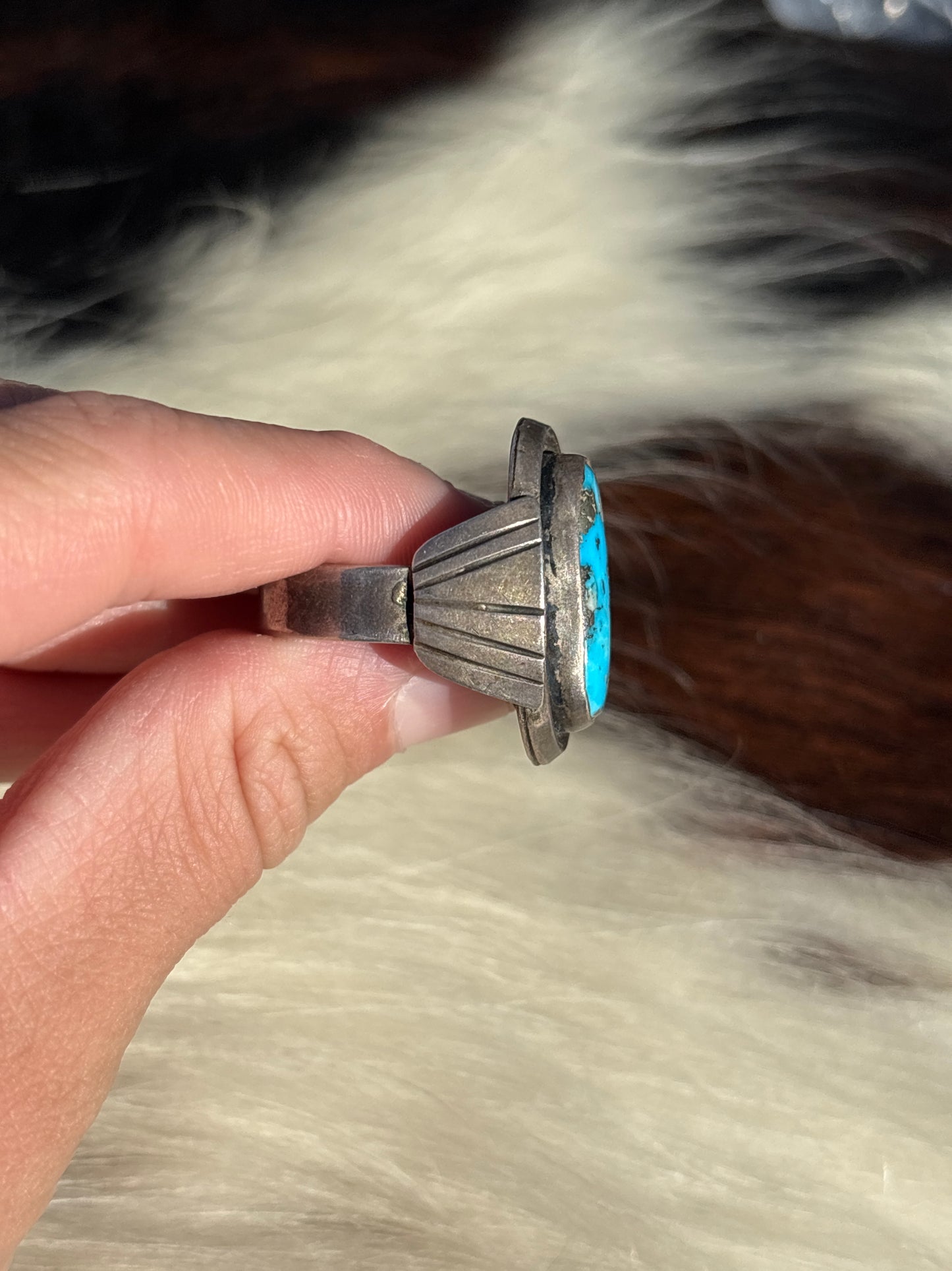 Mens Vintage Native American, Hand-Made, Turquoise & Sterling Silver Ring