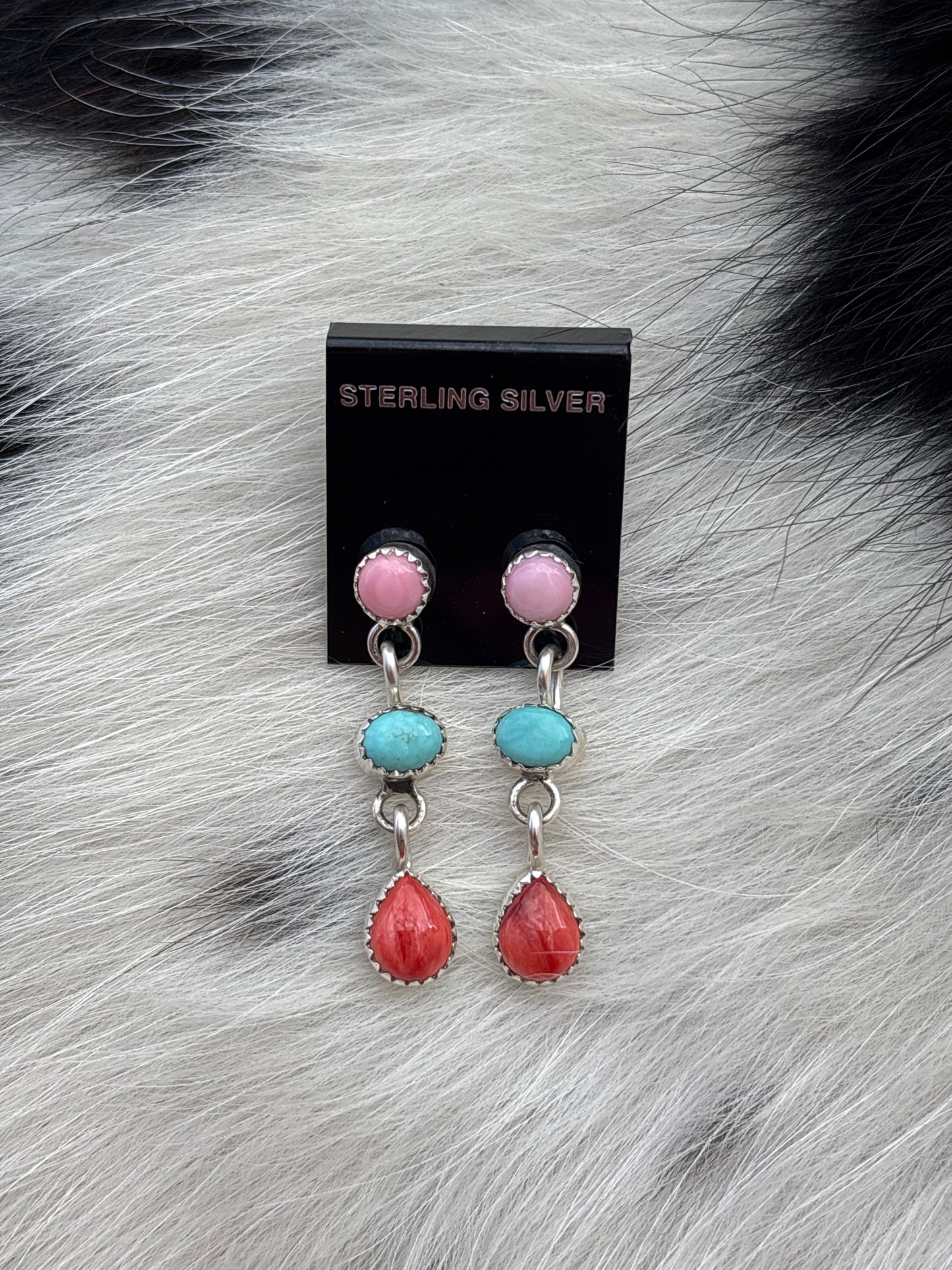 Native Made, Multi-stone & Sterling Silver Earrings