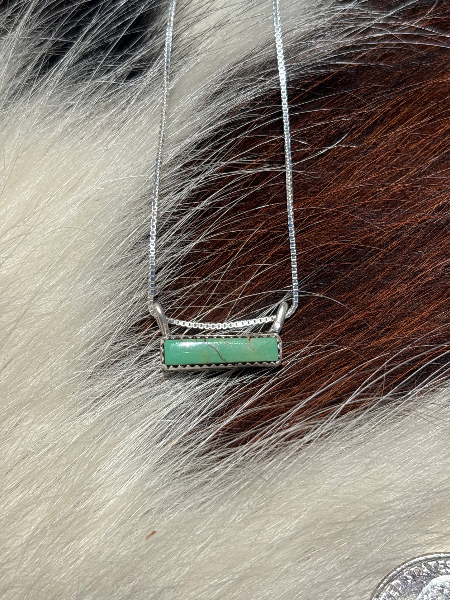 Native American, Hand-Made, Turquoise & Sterling Silver Bar Necklace