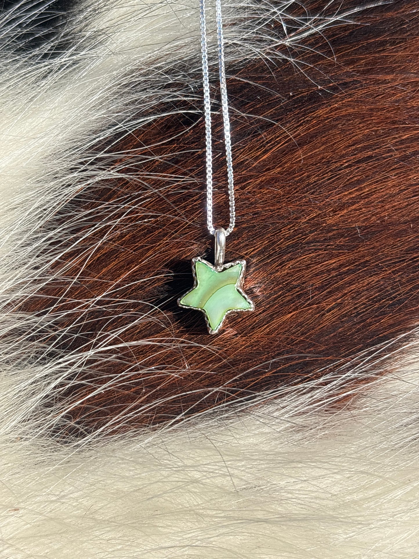 Native American, Hand-Made, Mother of Pearl & Sterling Silver Star Necklace