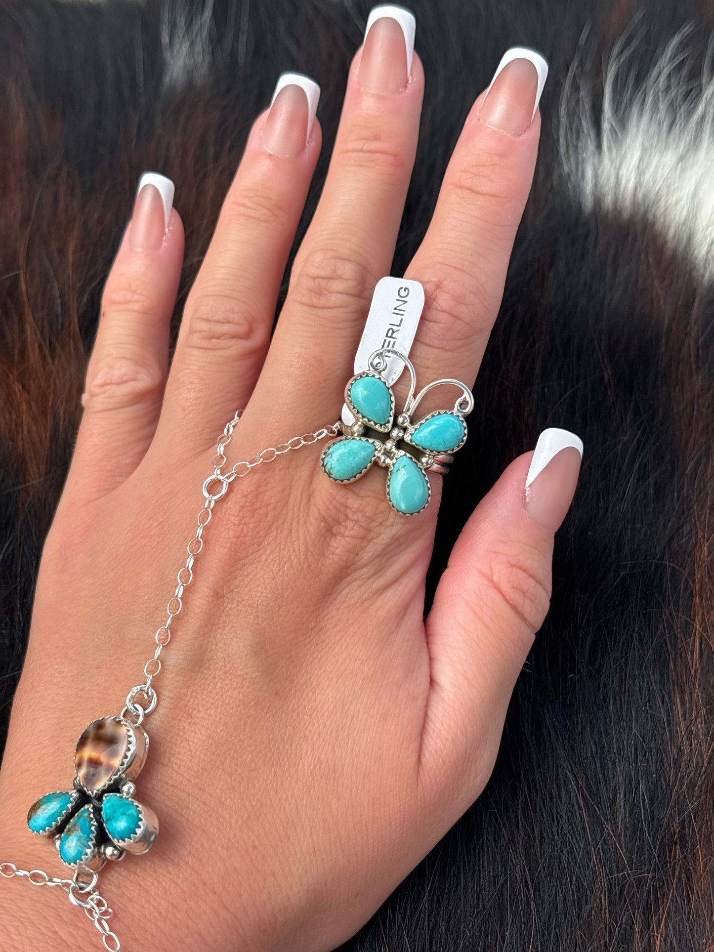 Native American, Hand-Made, Turquoise & Sterling Silver Butterfly Ring