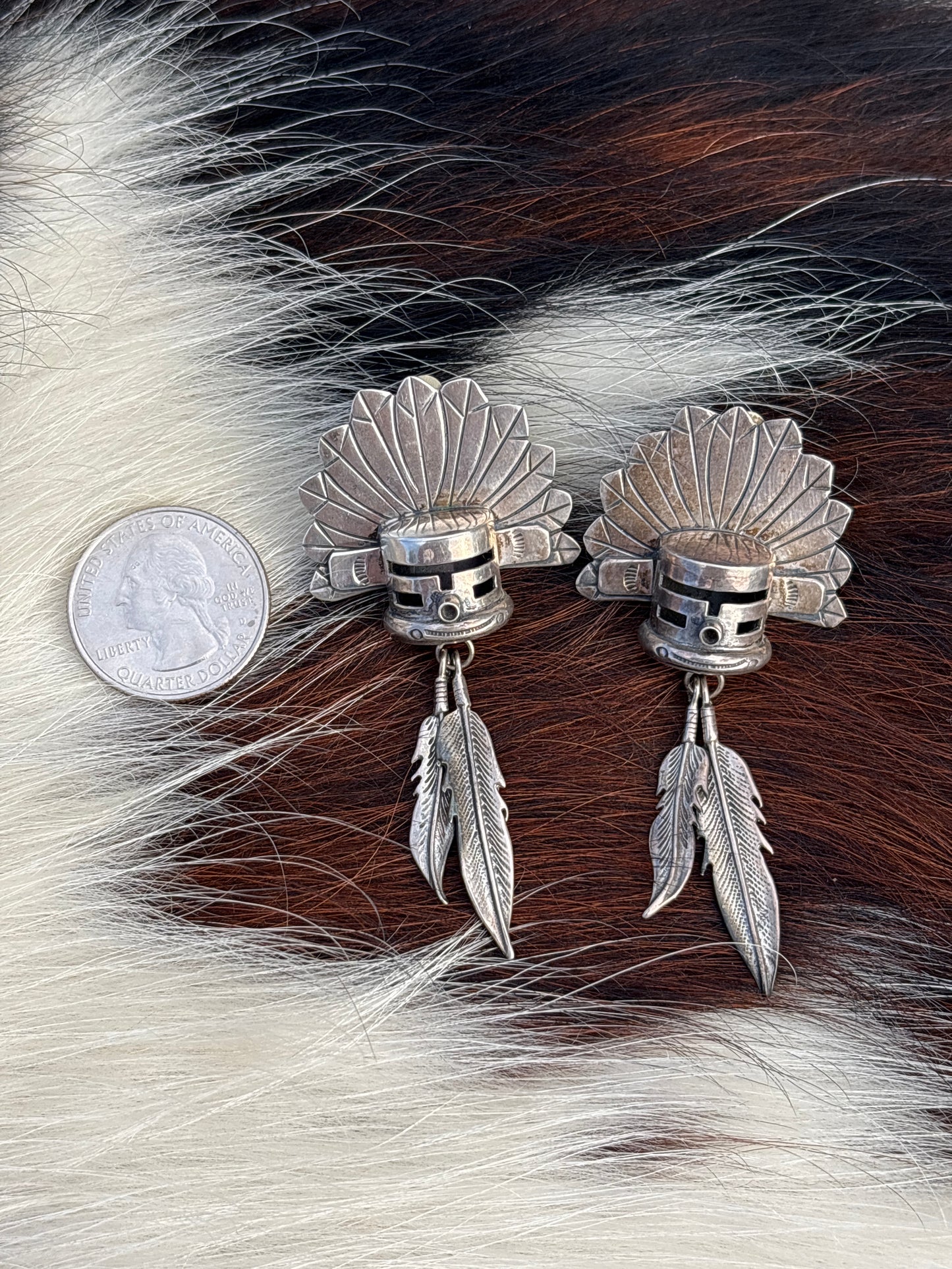 Vintage Native Made, Sterling Silver Clip on Earrings