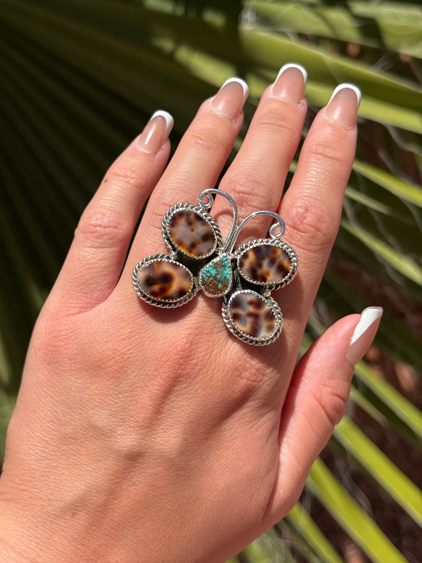 Native American, Hand-Made, Turquoise, Cowrie & Sterling Silver  Ring