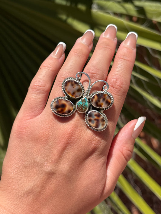 Native American, Hand-Made, Turquoise, Cowrie & Sterling Silver  Ring