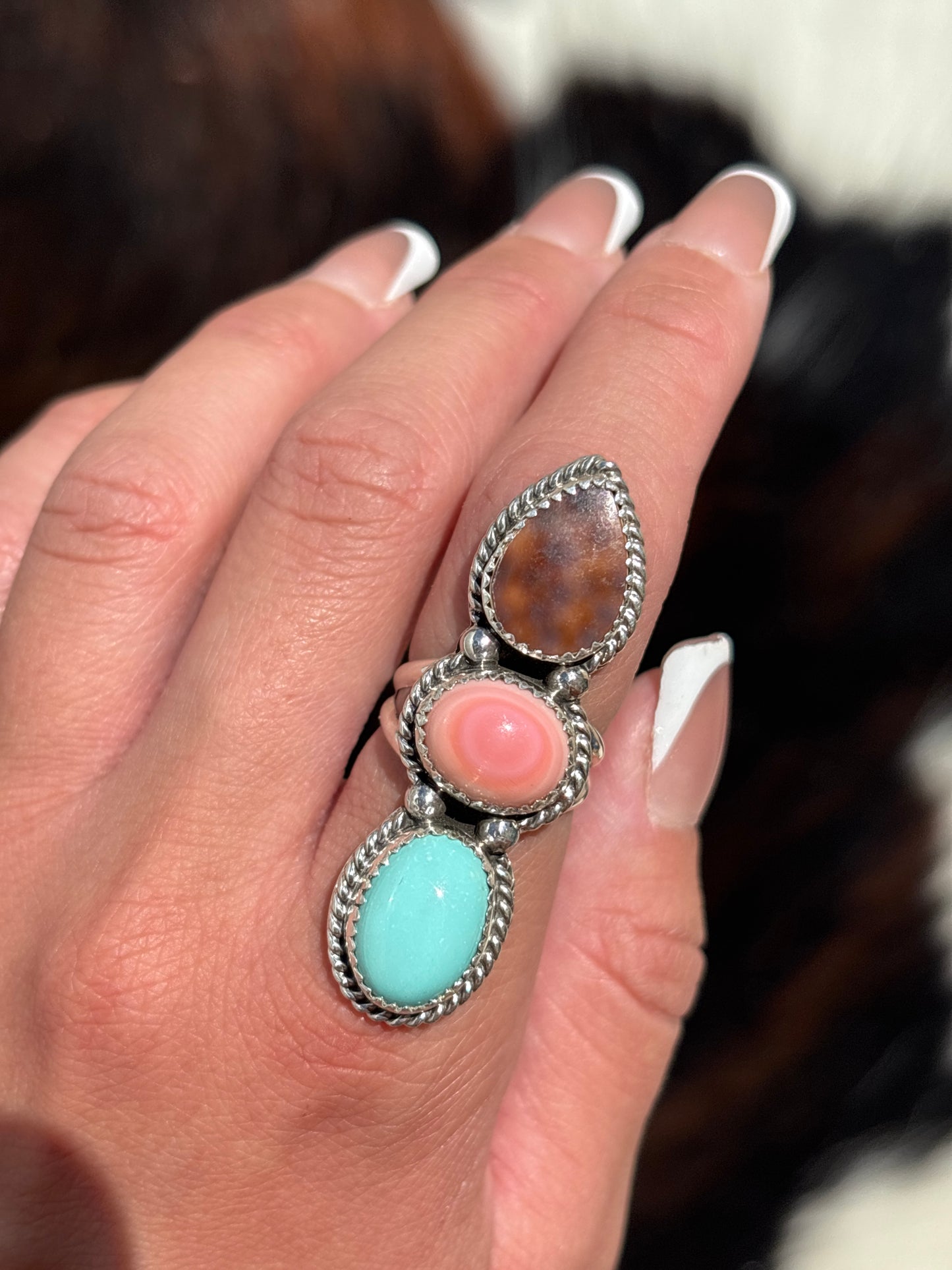 Native American, Hand-Made, Multi-stone & Sterling Silver Ring