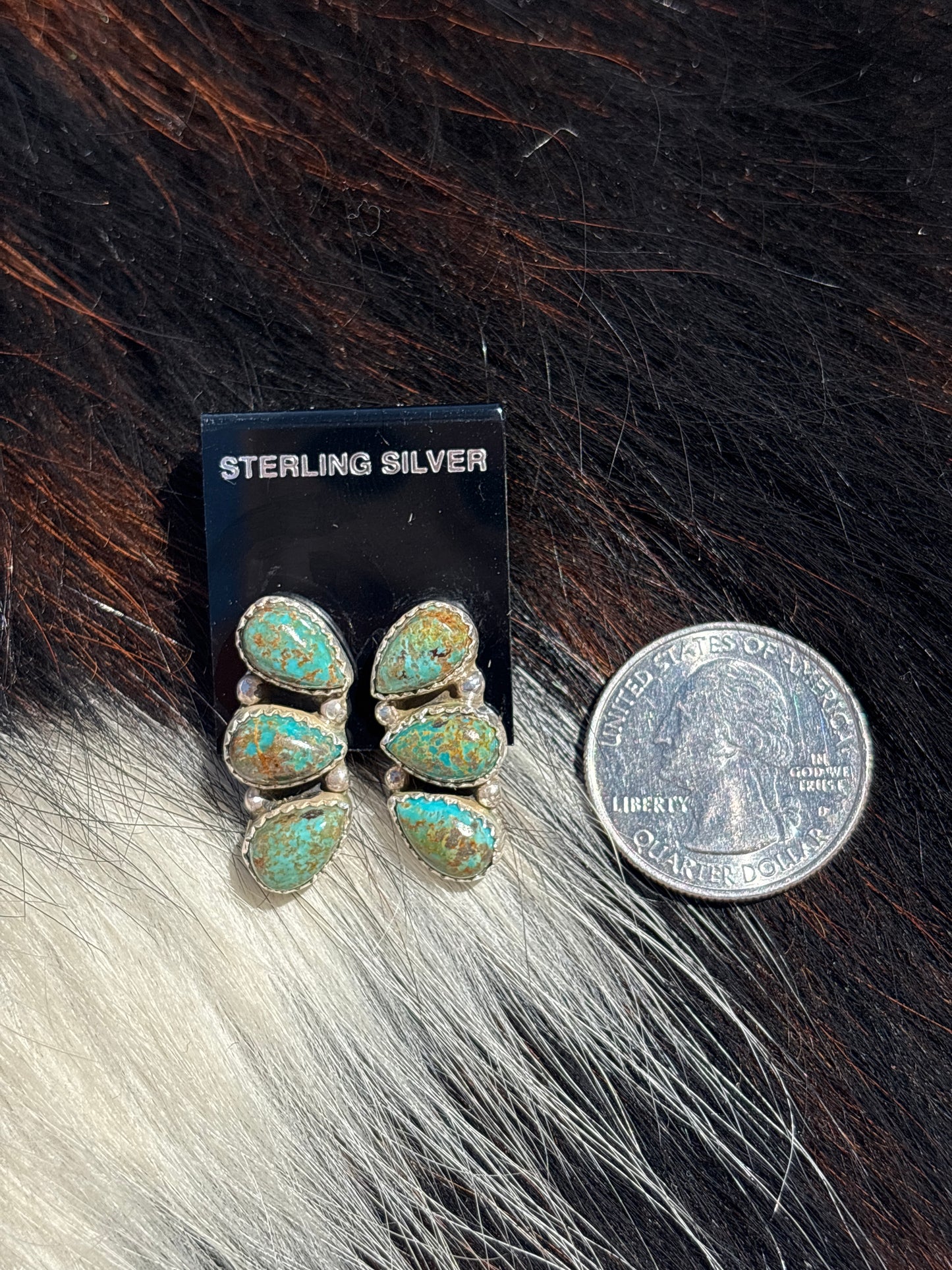 Native Made, Turquoise & Sterling Silver Cluster Earrings