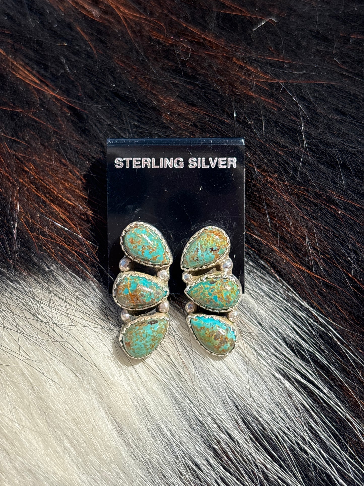 Native Made, Turquoise & Sterling Silver Cluster Earrings