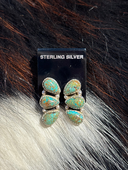 Native Made, Turquoise & Sterling Silver Cluster Earrings