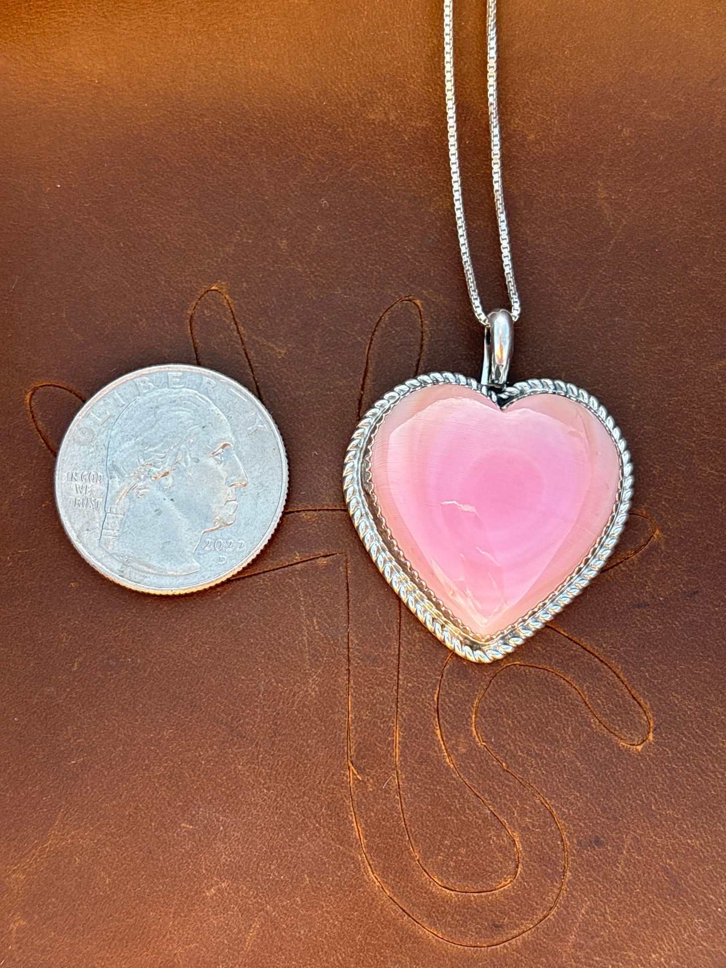 Native American, Hand-Made, Pink Conch & Sterling Silver Heart Necklace