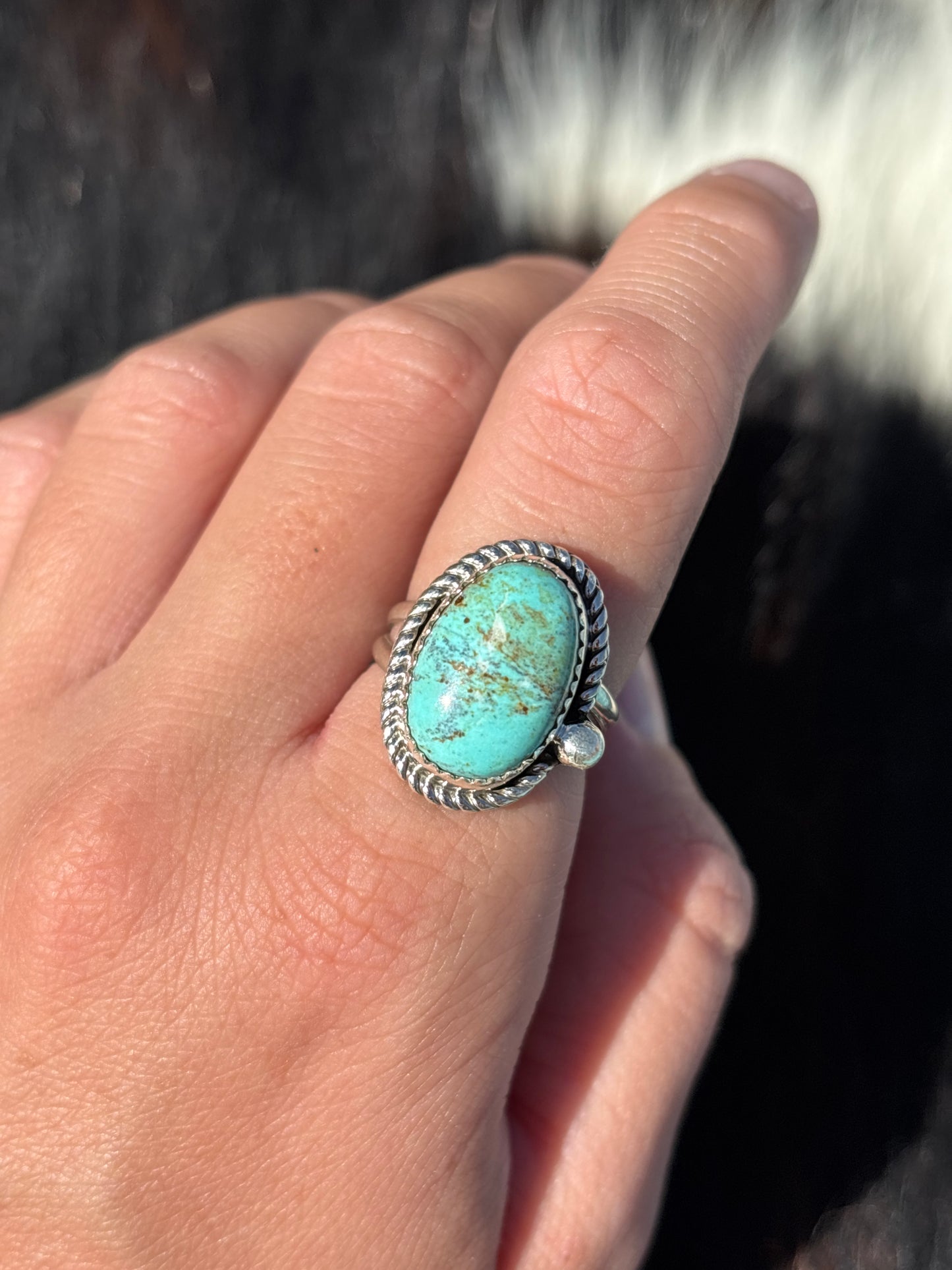 Native American, Hand-Made, Chilean Turquoise & Sterling Silver Ring