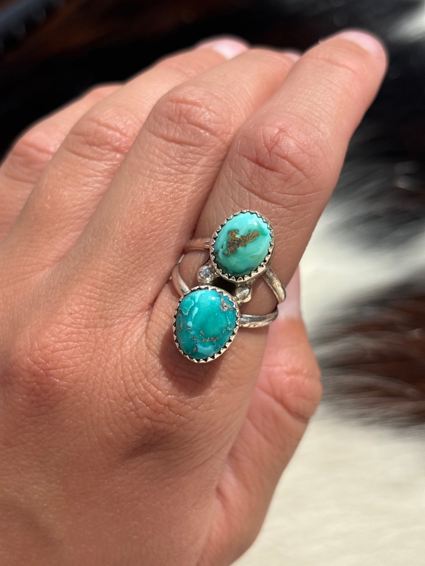 Native American, Hand-Made, Emerald Valley Turquoise & Sterling Silver Ring