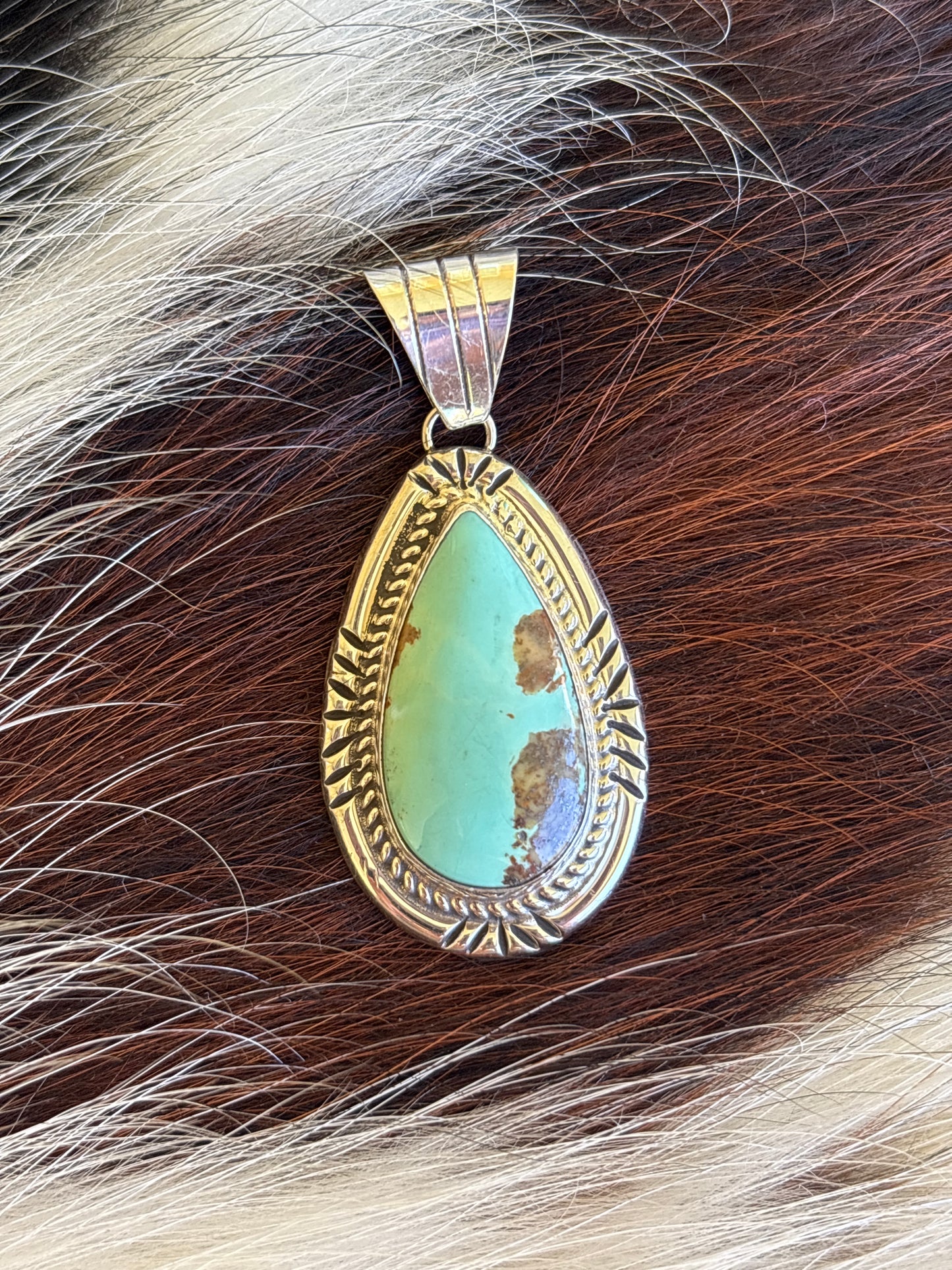 Native American, Hand-Made, Turquoise & Sterling Silver Pendant