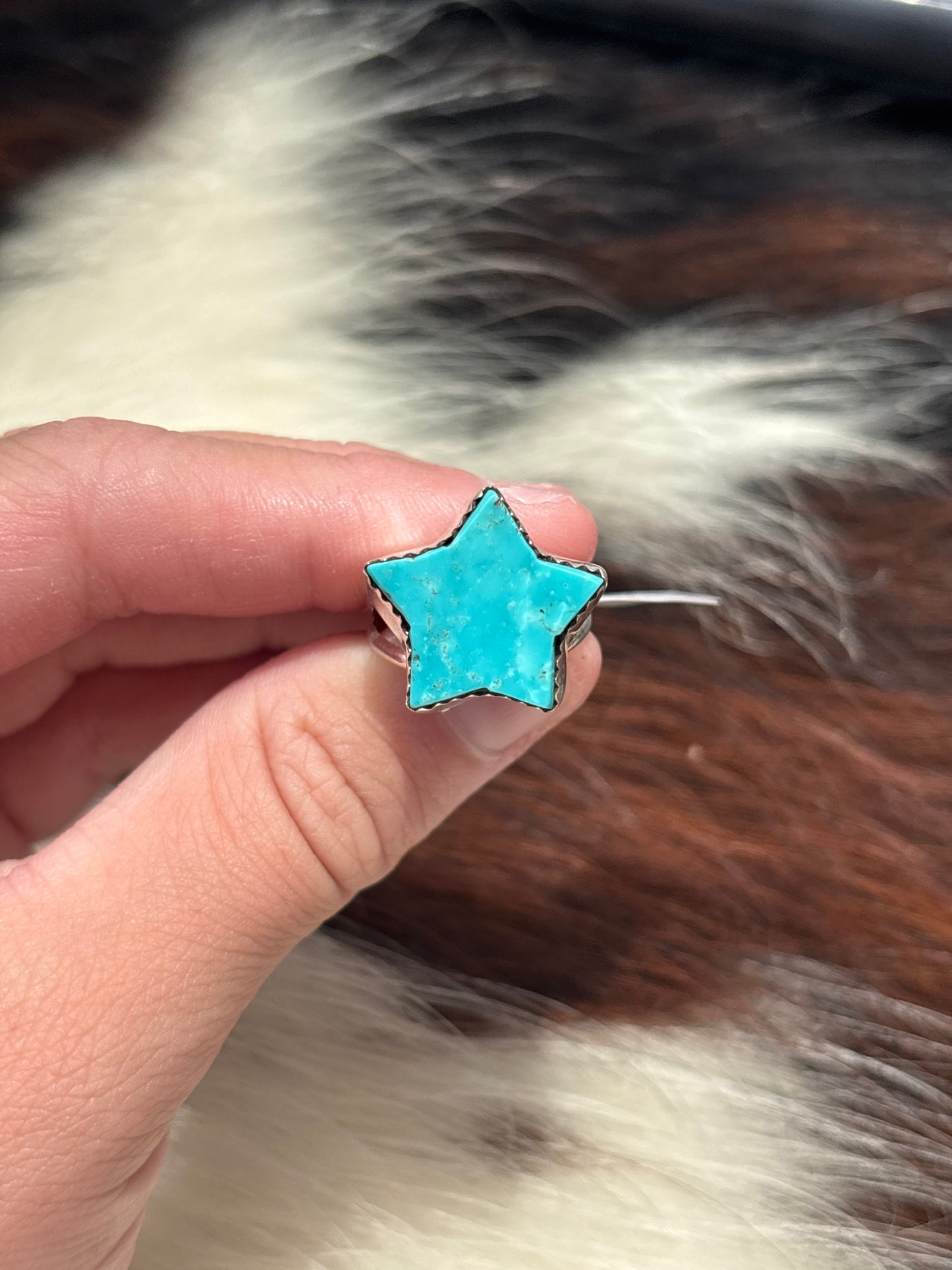 Native American, Hand-Made, Turquoise & Sterling Silver Star Ring