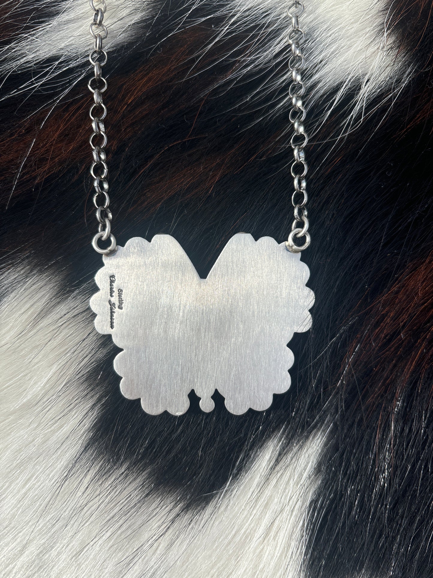 Native American, Hand-Made, Pink Conch & Sterling Silver Butterfly Necklace