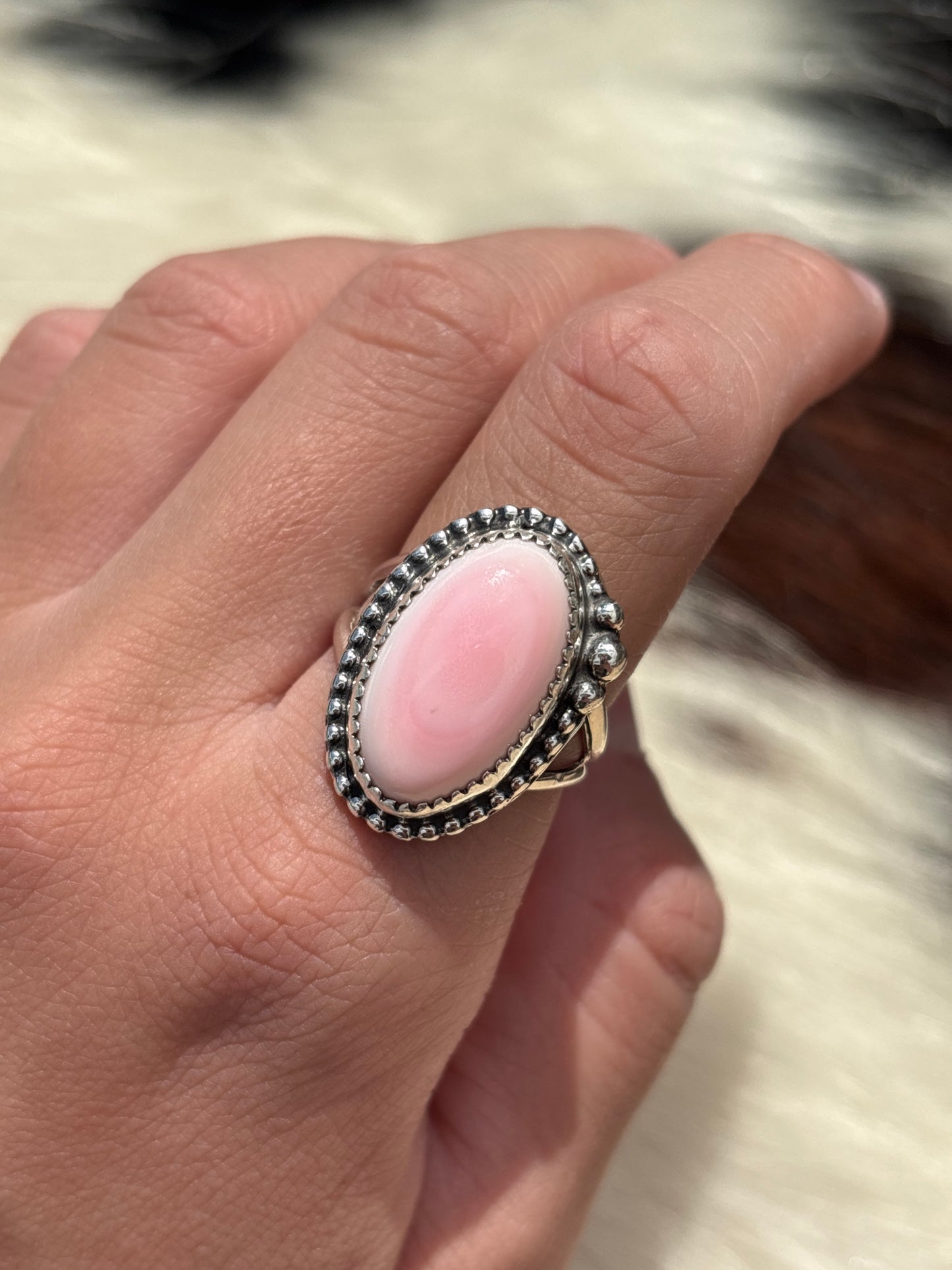 Native American, Hand-Made, Pink Conch & Sterling Silver Ring