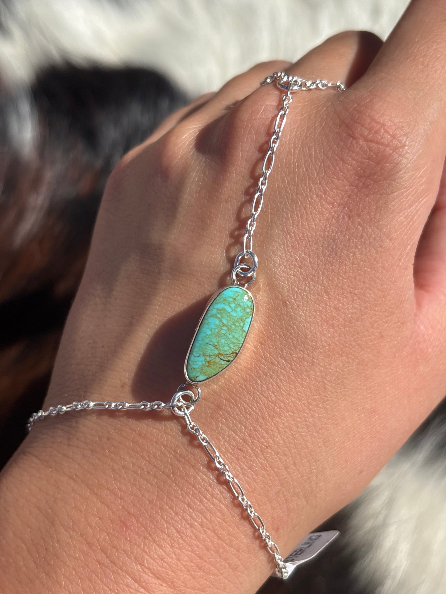 Native American, Handmade, Turquoise & Sterling Silver Hand Chain #10