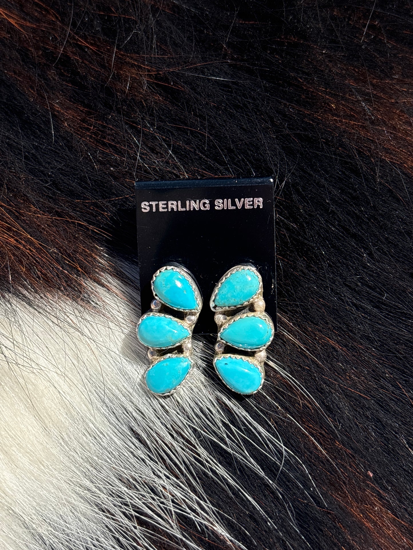 Native Made, Turquoise & Sterling Silver Cluster Earrings