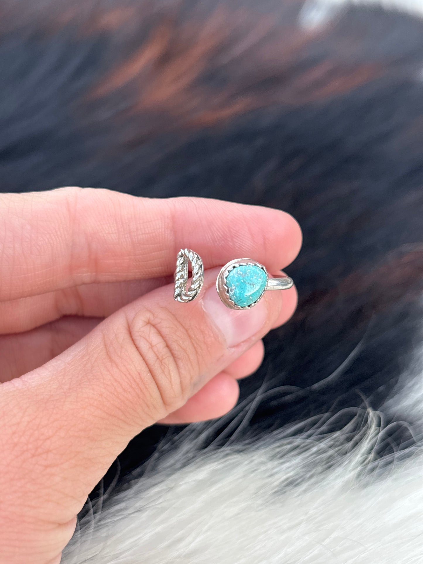 Native American, Hand-Made, Turquoise & Sterling Silver Adjustable Initial Ring